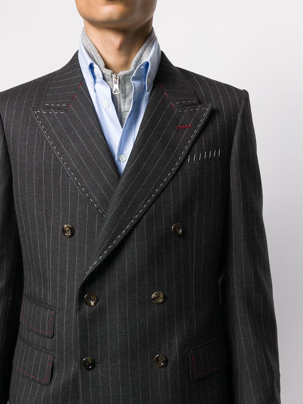 pinstripe double-breasted exposed stitching blazer - 5