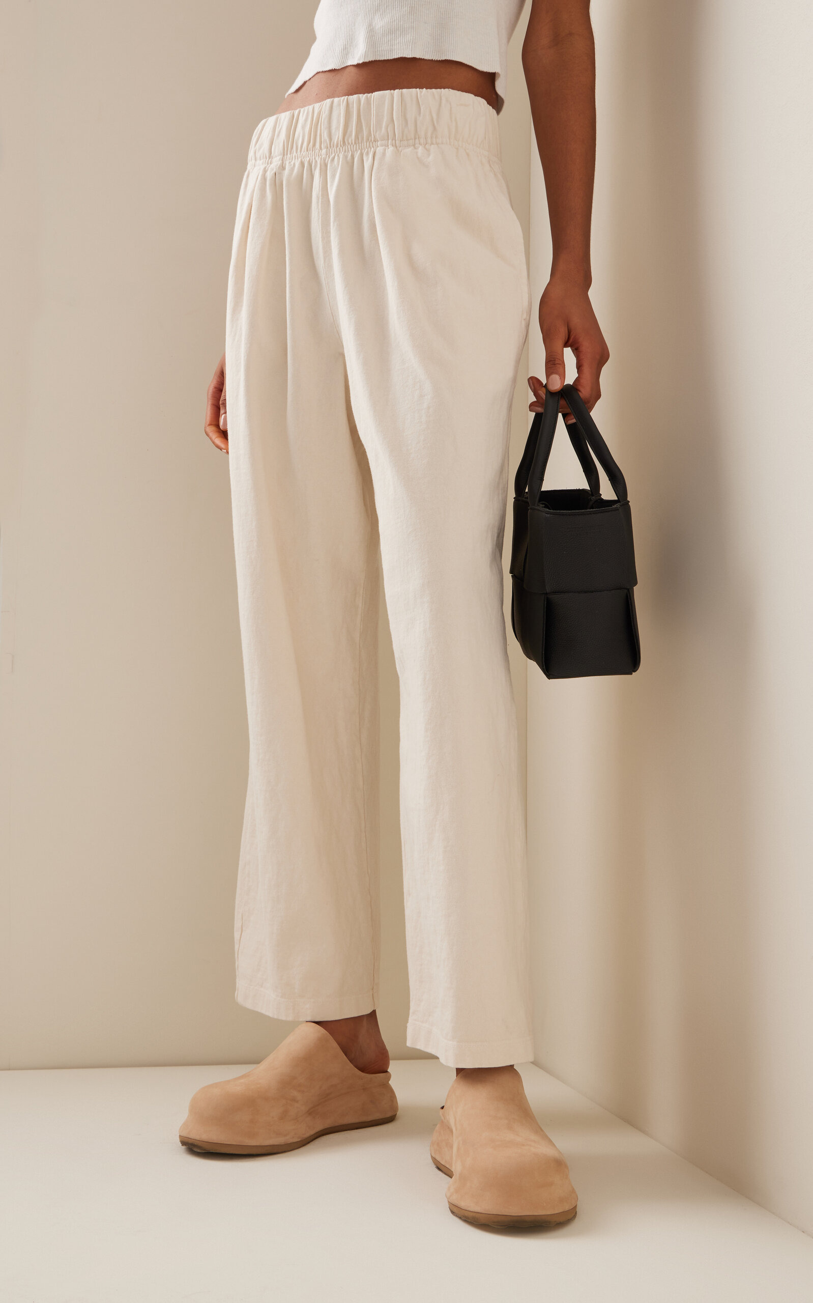 Pleated Cotton Wide-Leg Pants white - 3