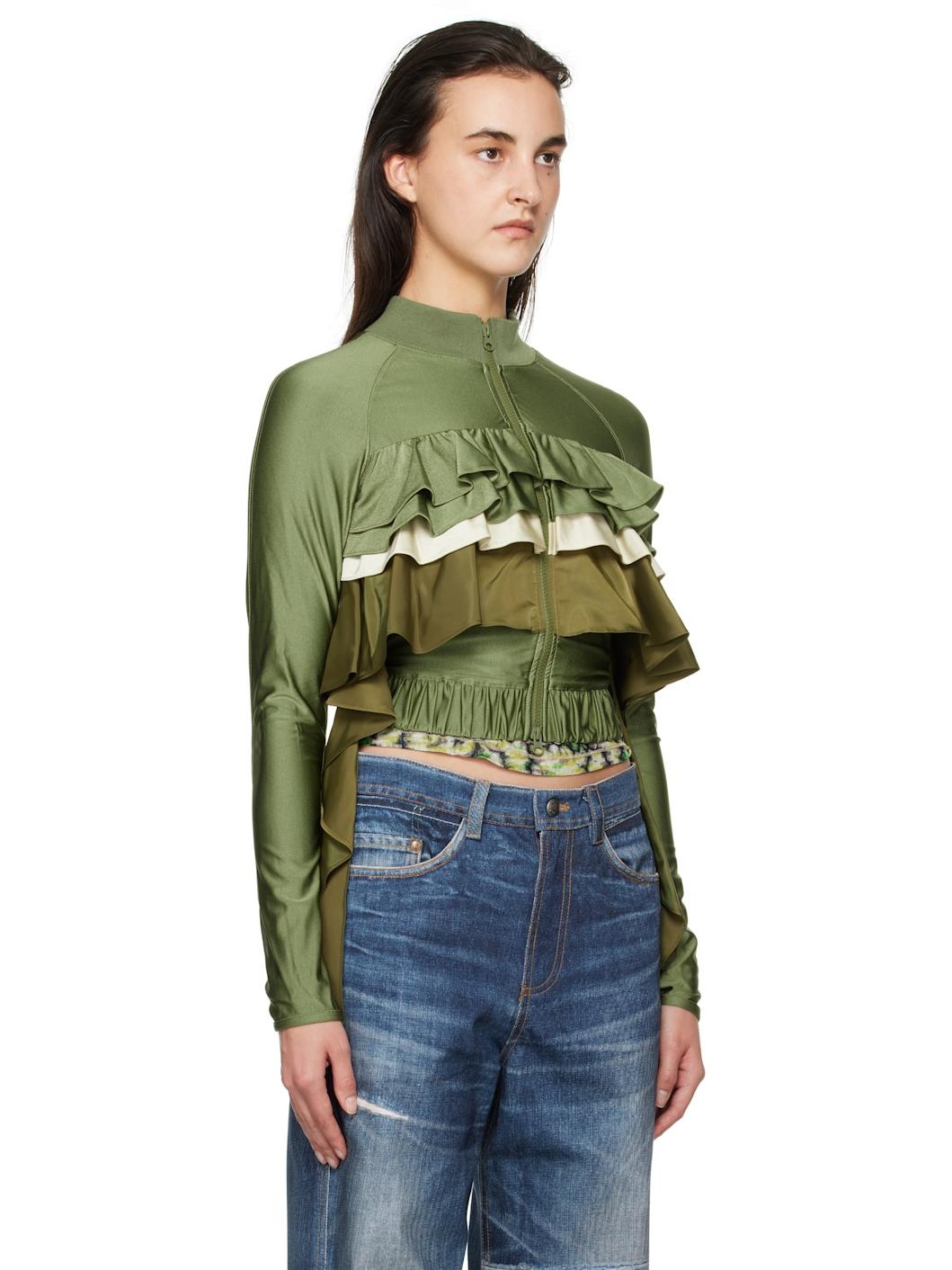 Khaki Riley Ruffle Tight Zip Up Jacket - 2