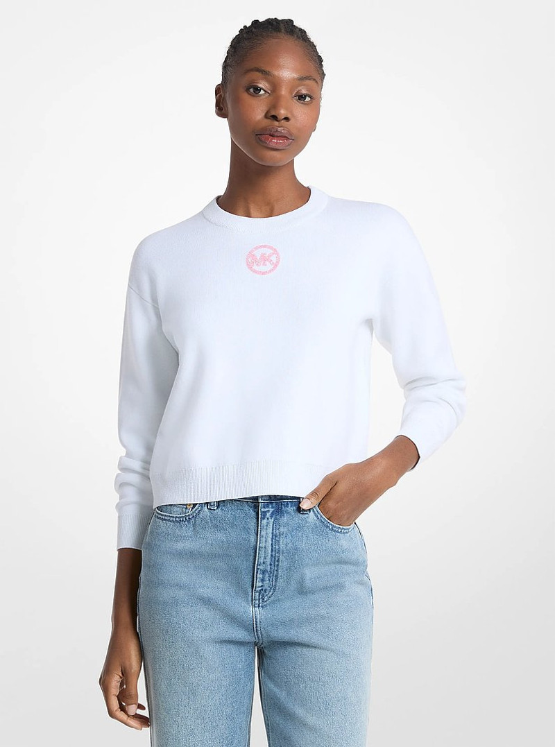 Embellished Logo Cotton Blend Sweater 1