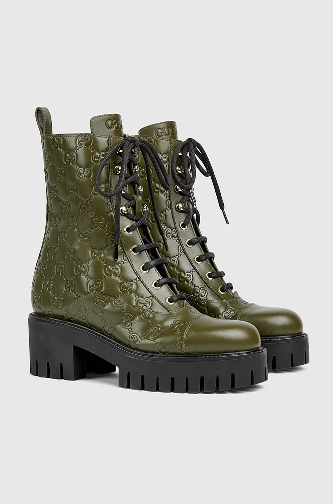 Gucci GG Embossed Lace Up Boots - 1