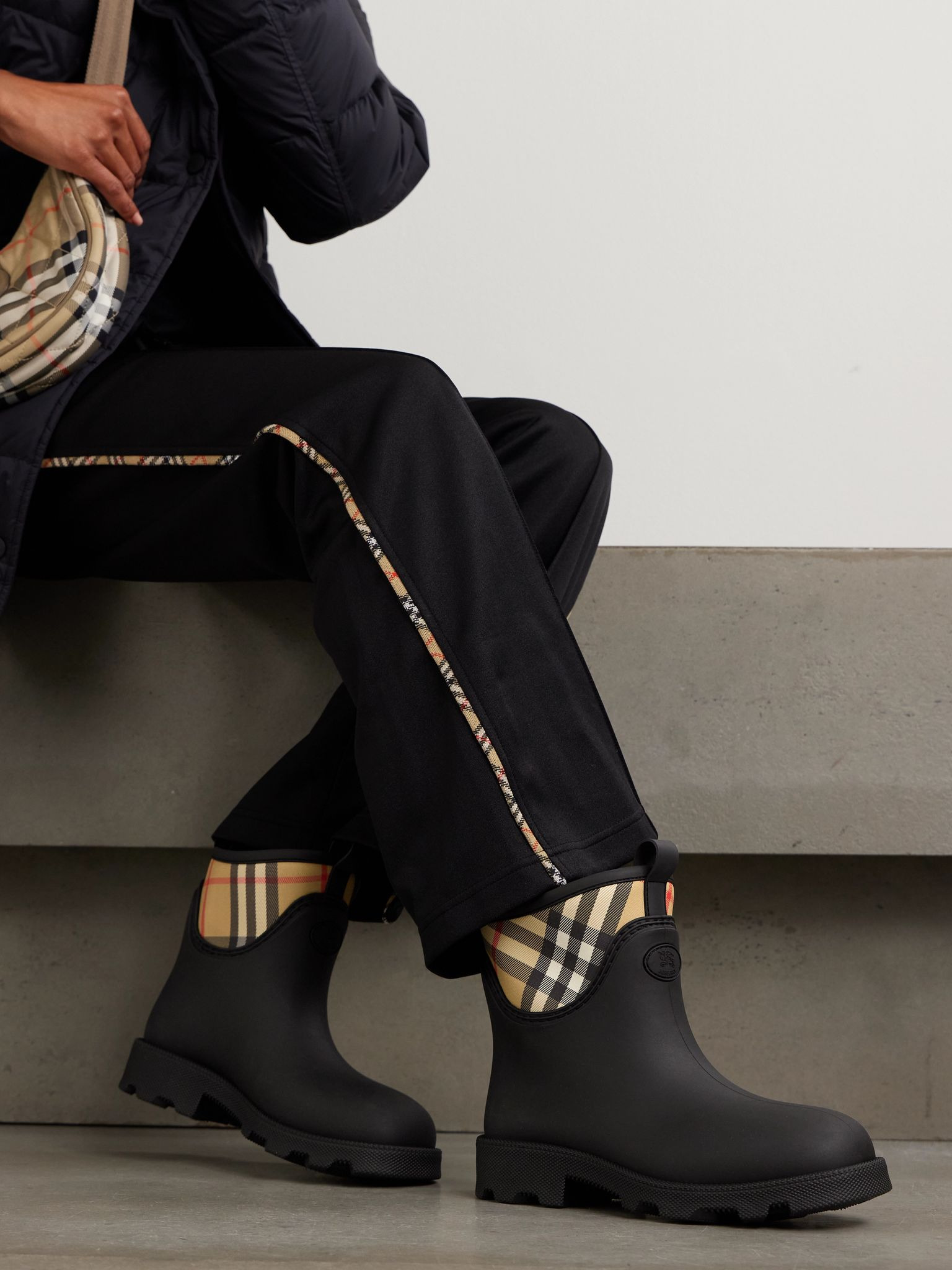 Checked nylon-paneled rubber ankle boots Black - 2