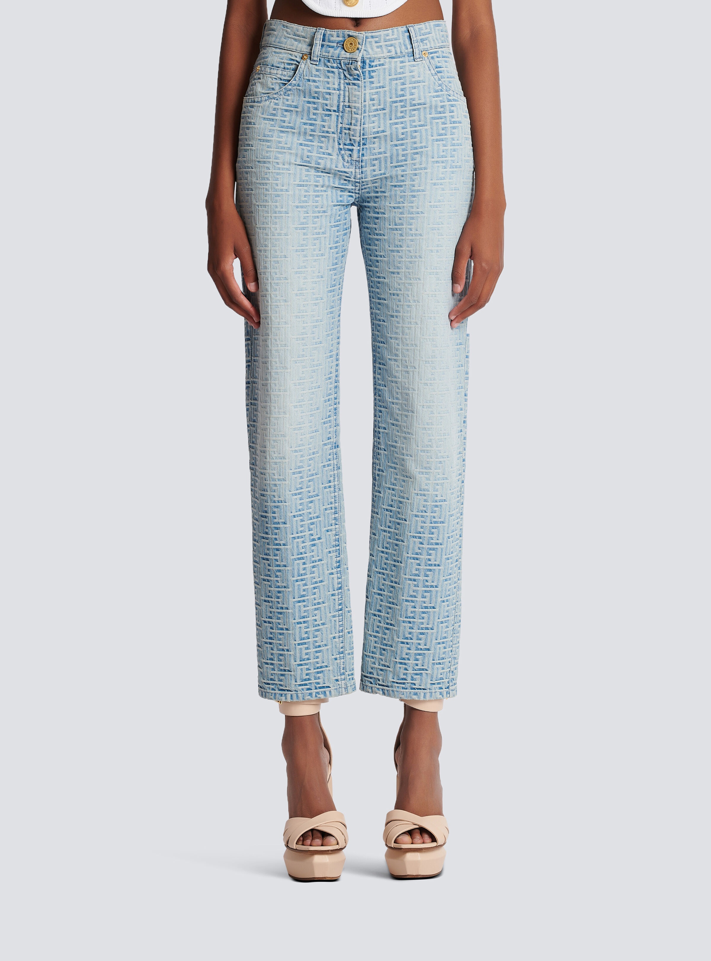 Monogrammed straight-cut denim jeans - 5