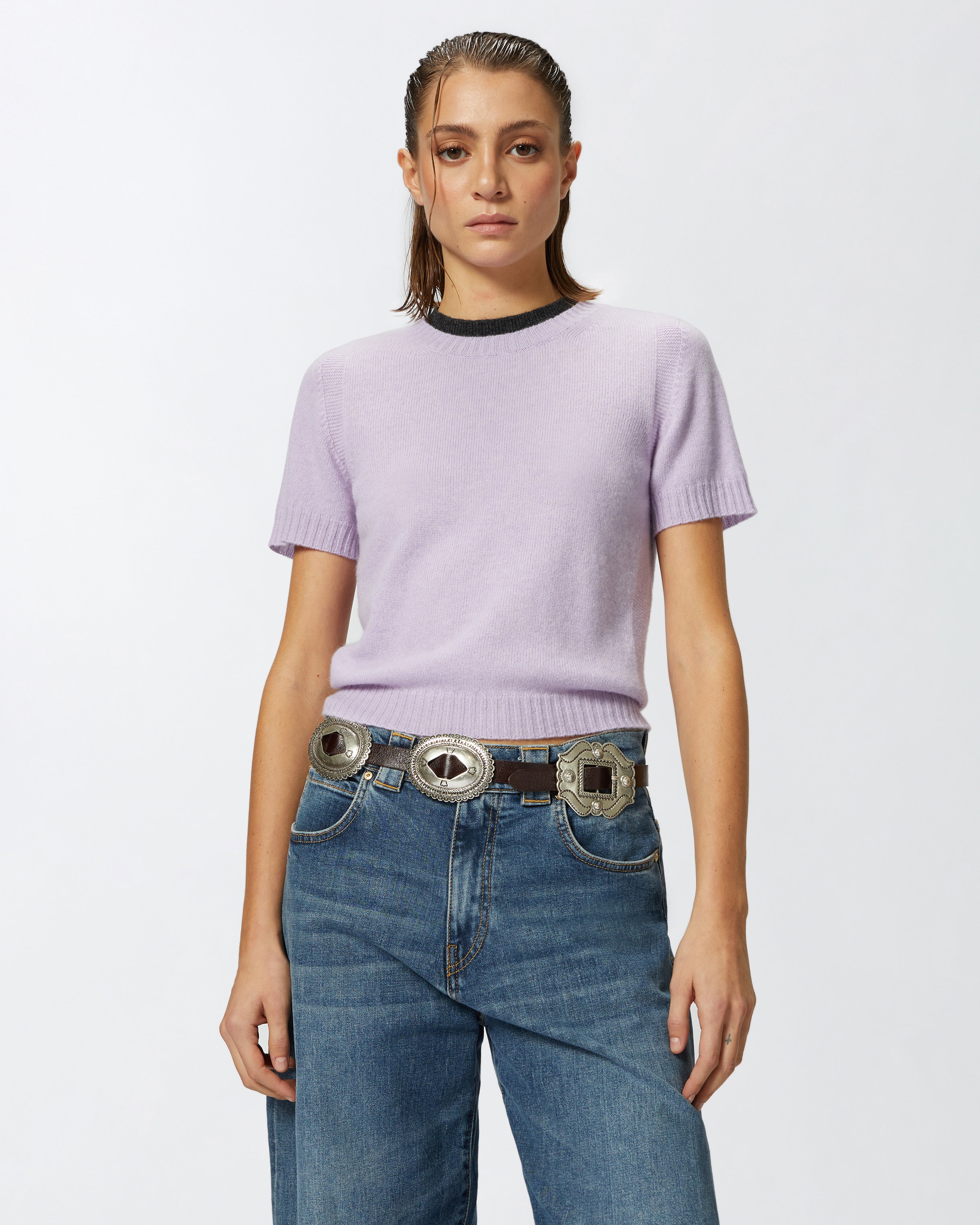 SHORT SWEATER WITH CONTRASTING EDGING - 2