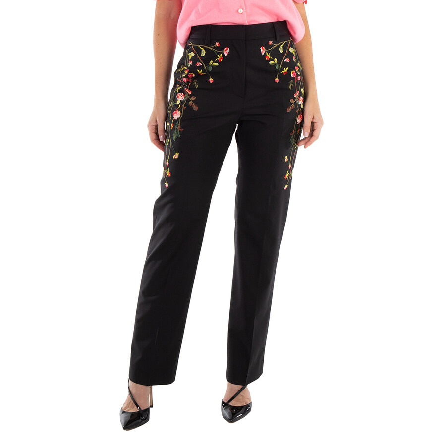 Burberry Kiana Floral Embroidered Wool-Blend Pants - 3