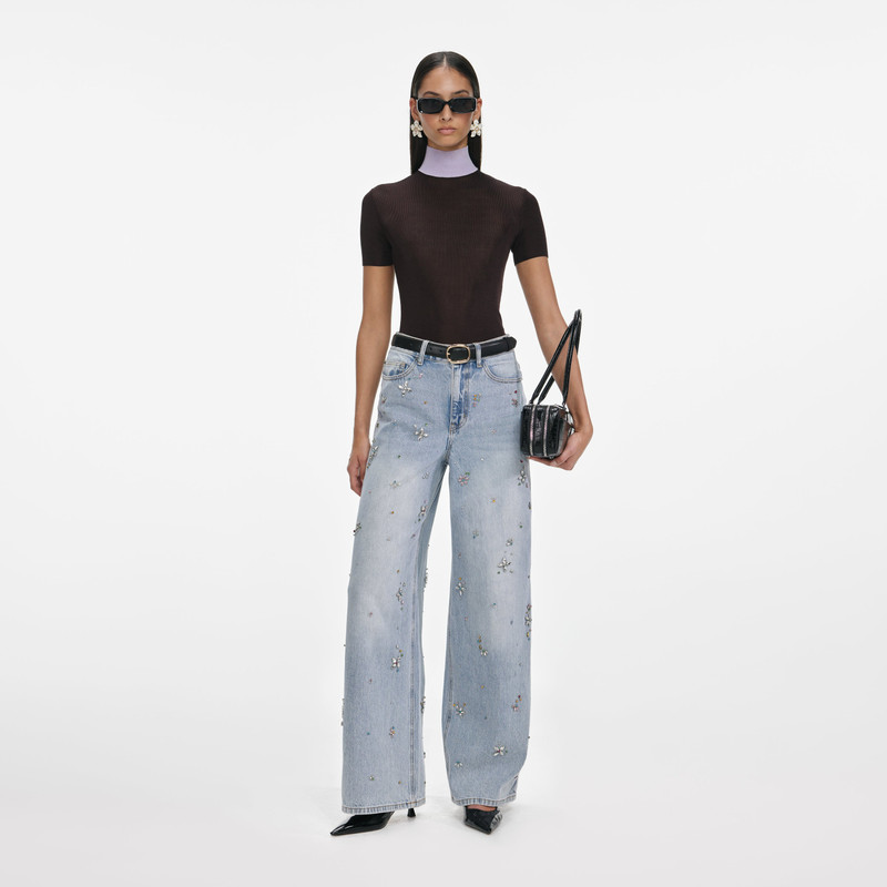Light Blue Embellished Wide Leg Jeans 1
