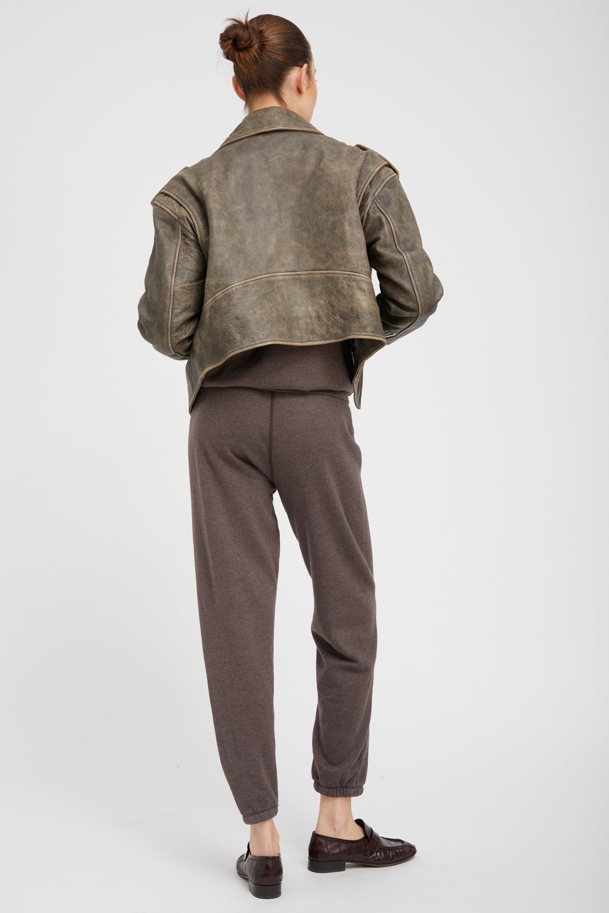 GREY LEATHER BIKER JACKET - 4