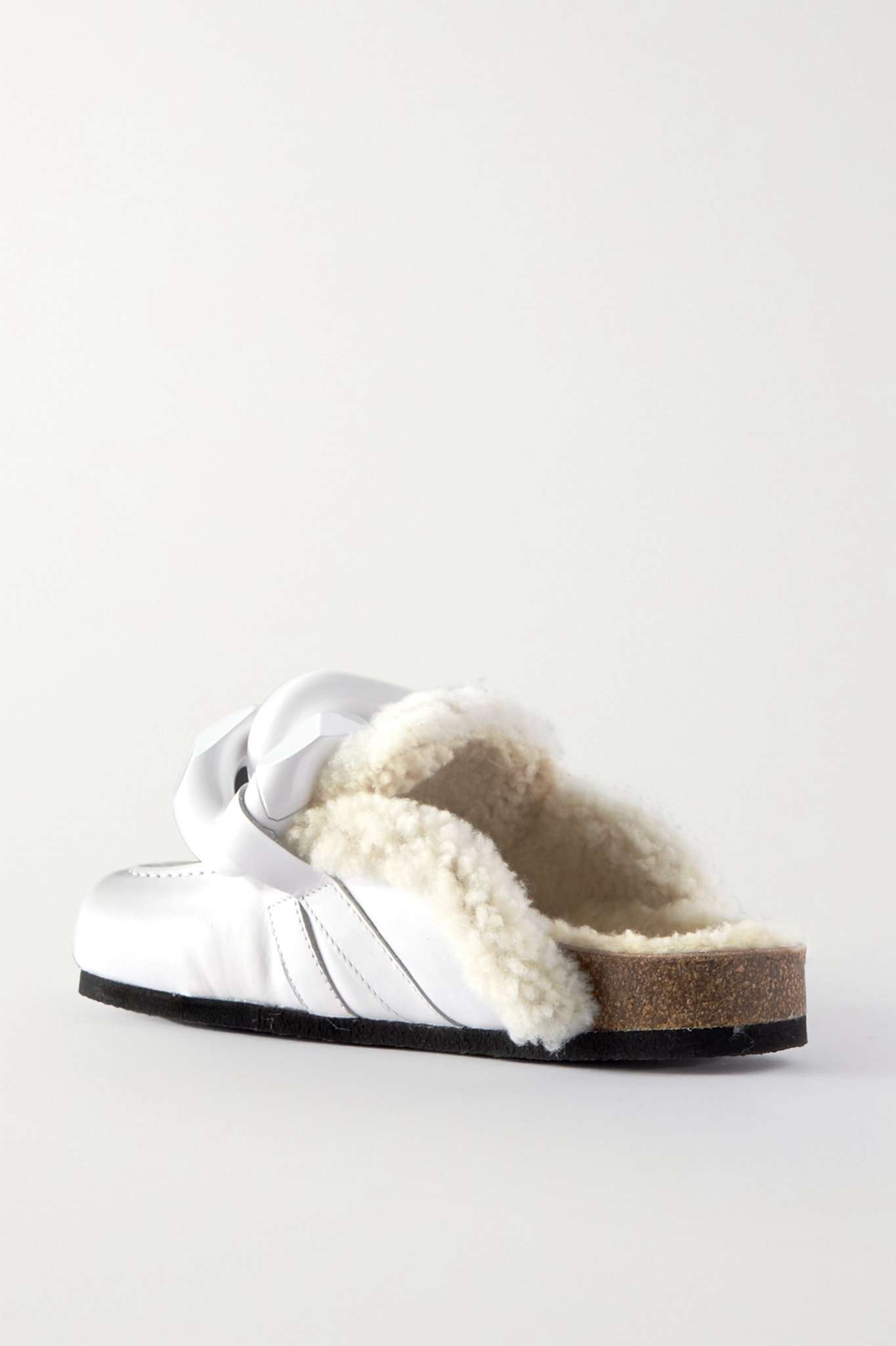 Chain-embellished shearling-lined leather slippers - 3