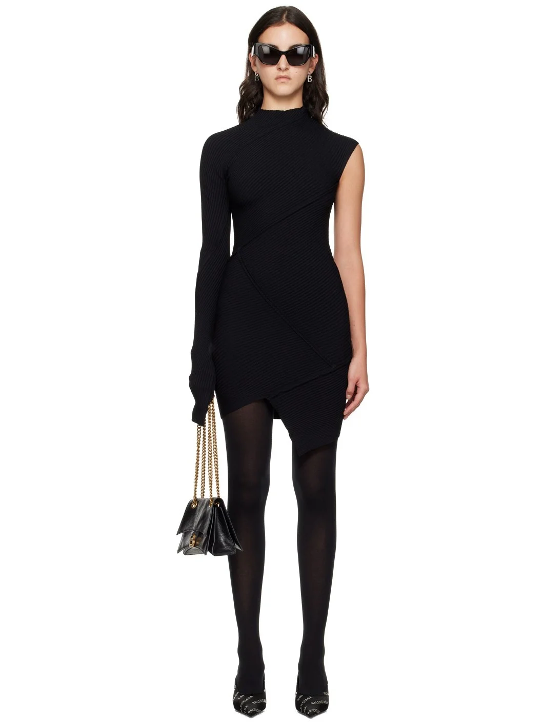 asymmetric-sleeves mini dress - 1