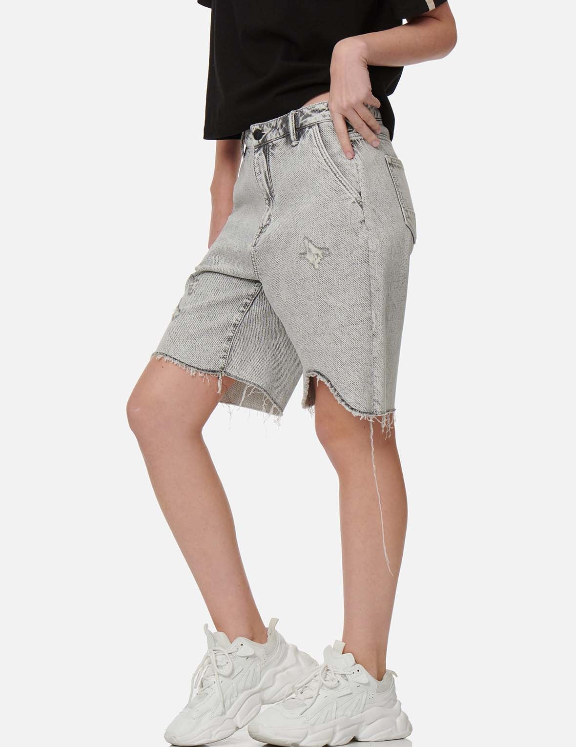 Distressed Bermuda Denim Shorts - 3