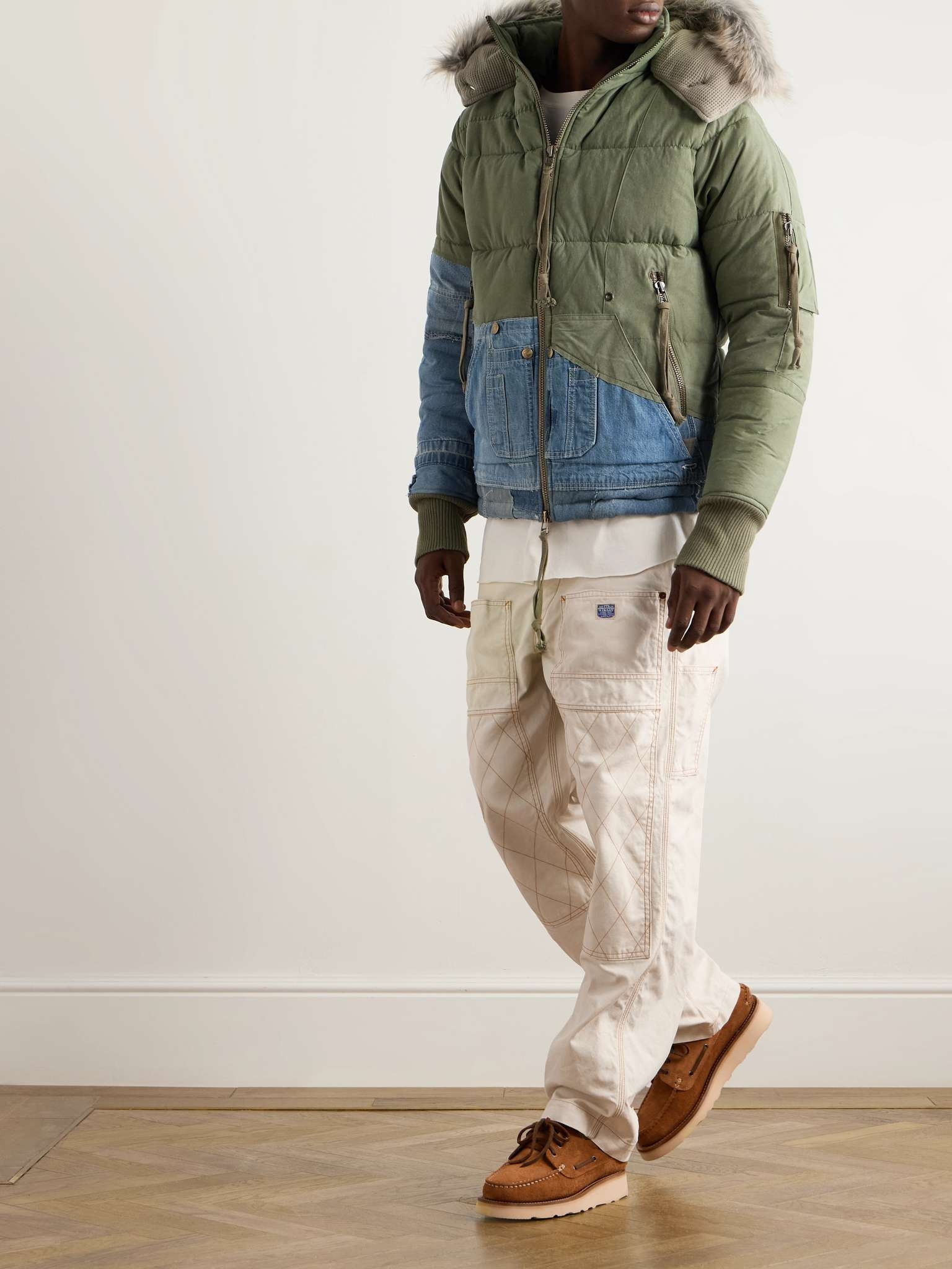 Faux Fur-Trimmed Quilted Cotton-Blend Twill and Denim Hooded Jacket - 2