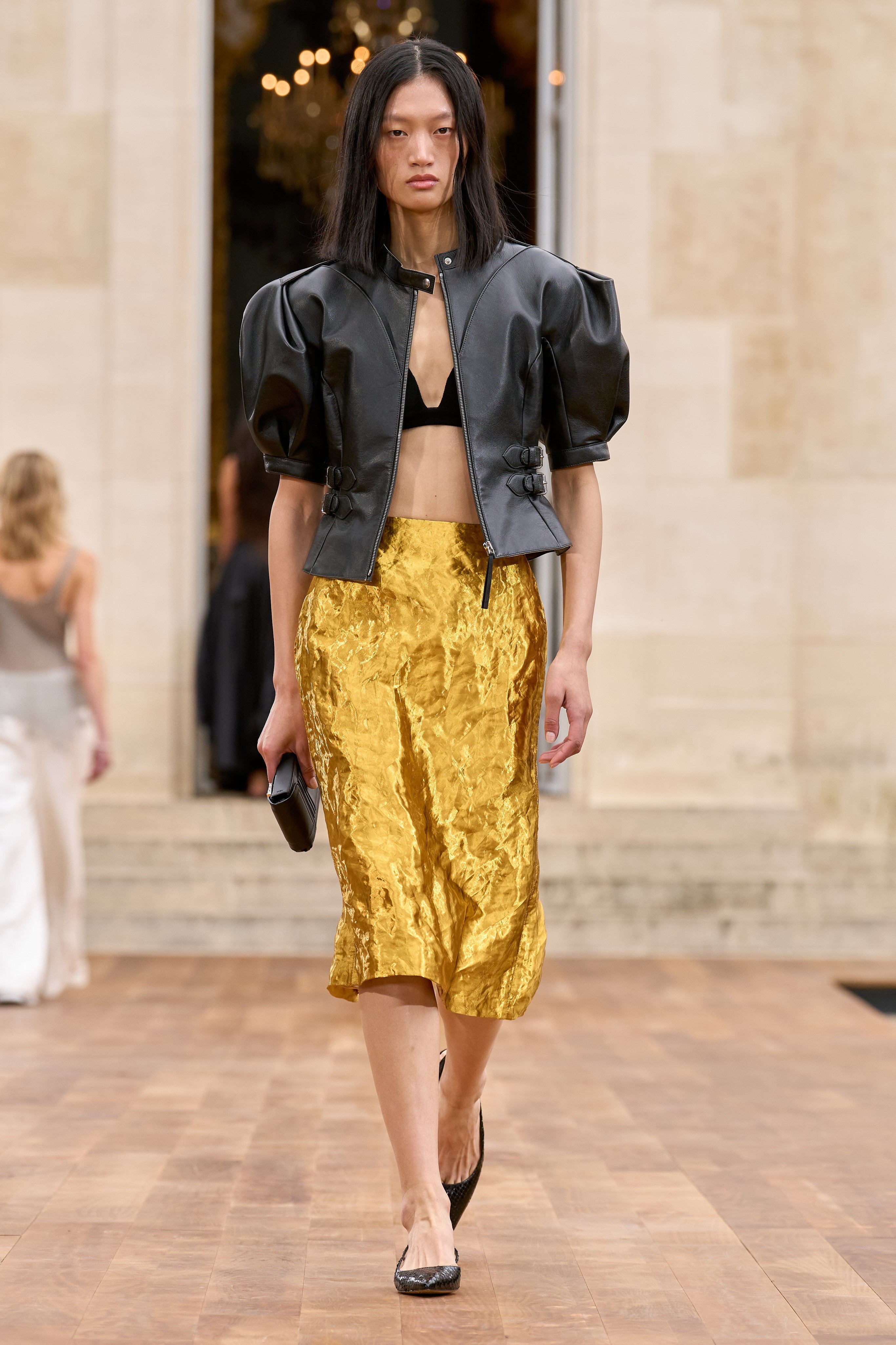 Manuela Midi Skirt in Gold Metallic Silk - 2