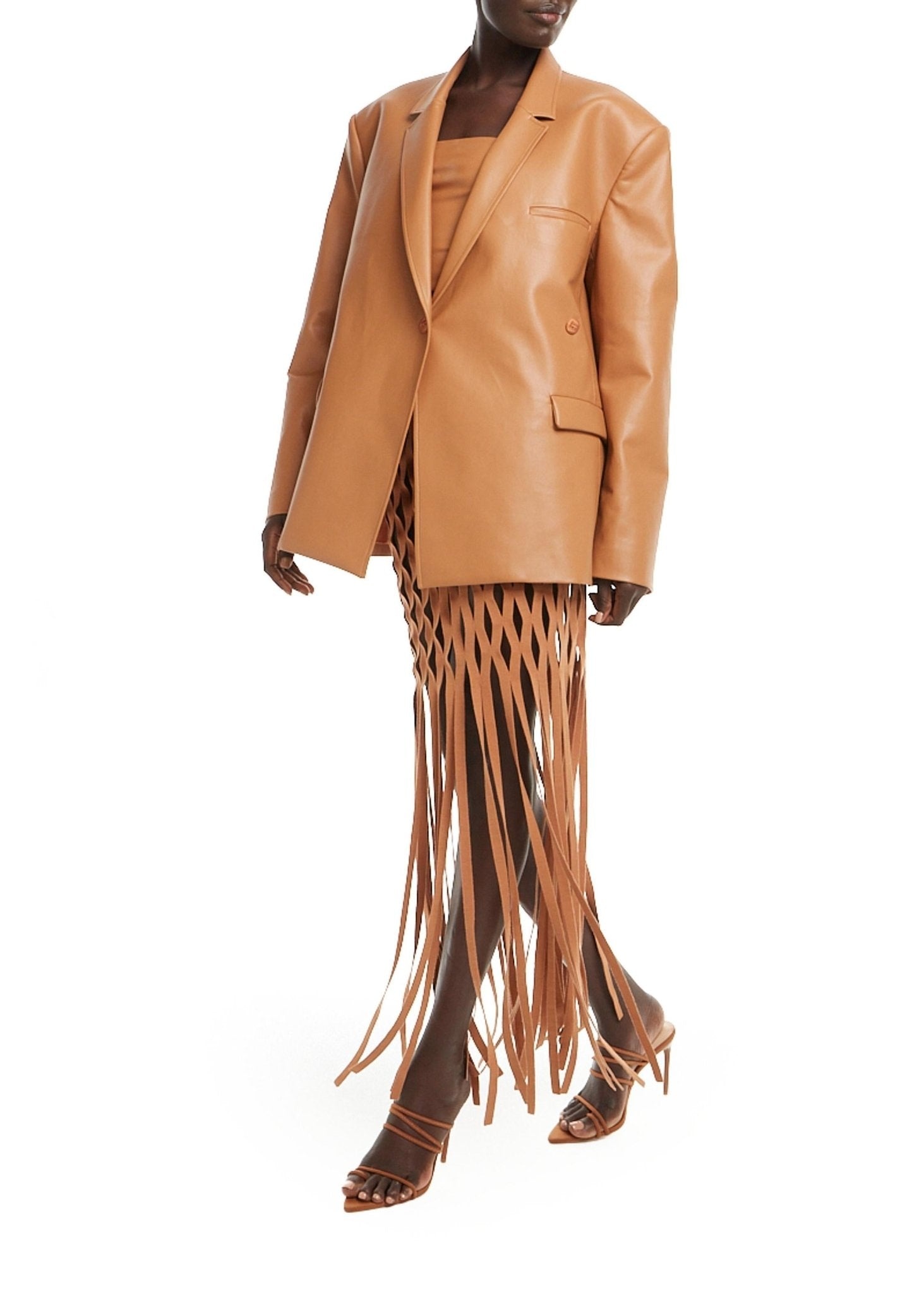 Faux Leather Wrap Blazer - 3