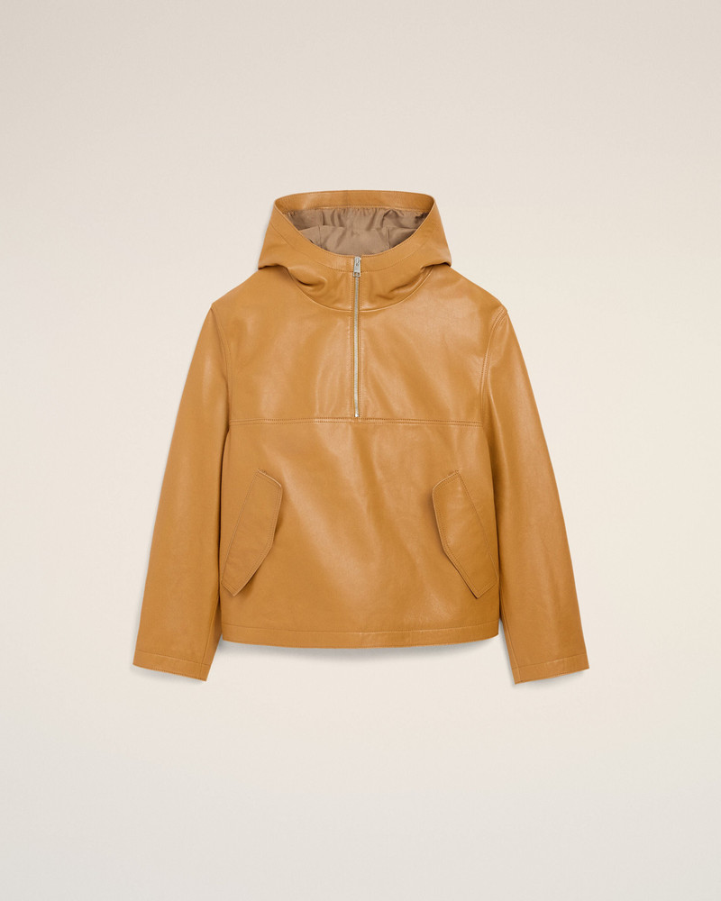 YELLOW COW LEATHER HOODED JACKET 1
