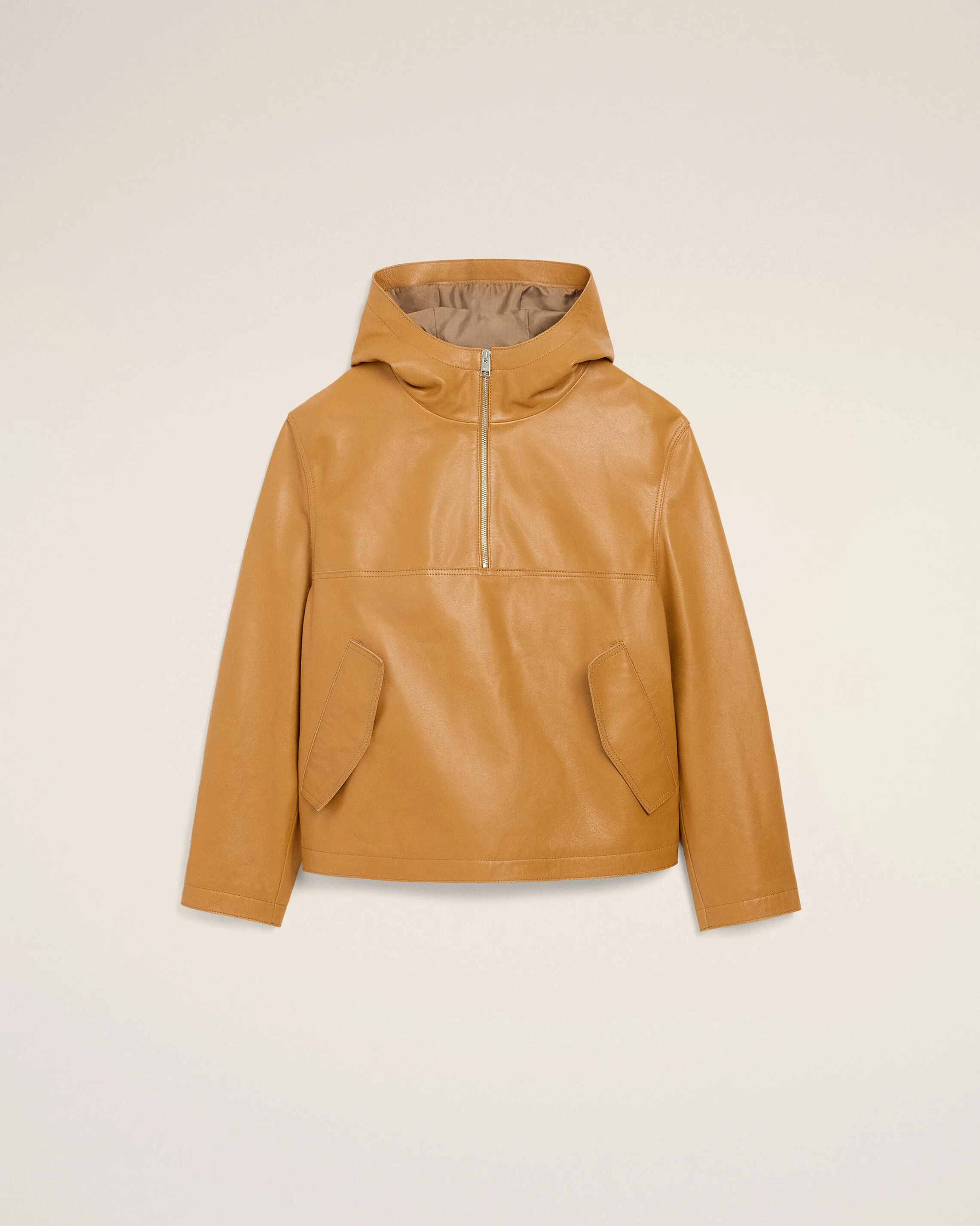 YELLOW COW LEATHER HOODED JACKET - 1