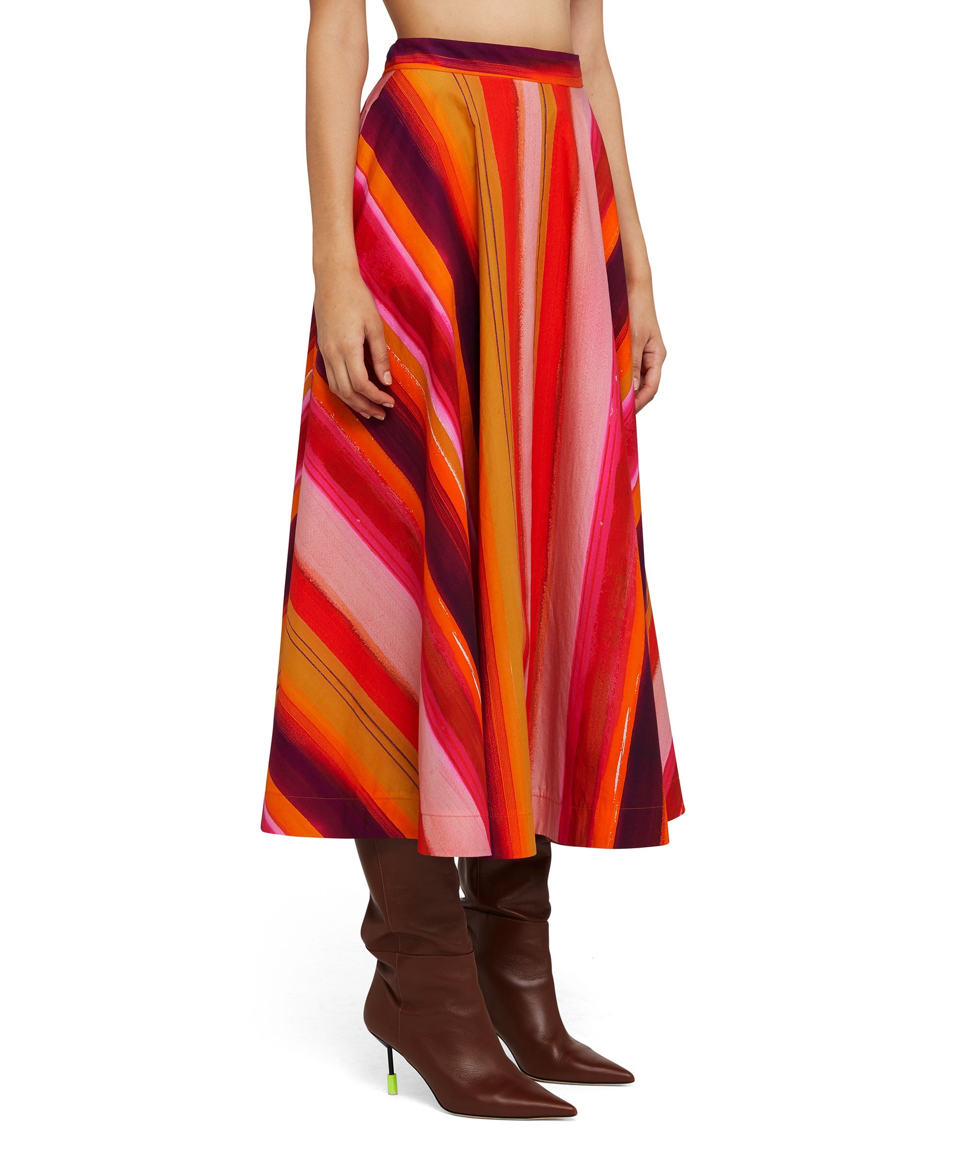 Cotton midi wheel skirt with "brushed stripes" pattern - 4