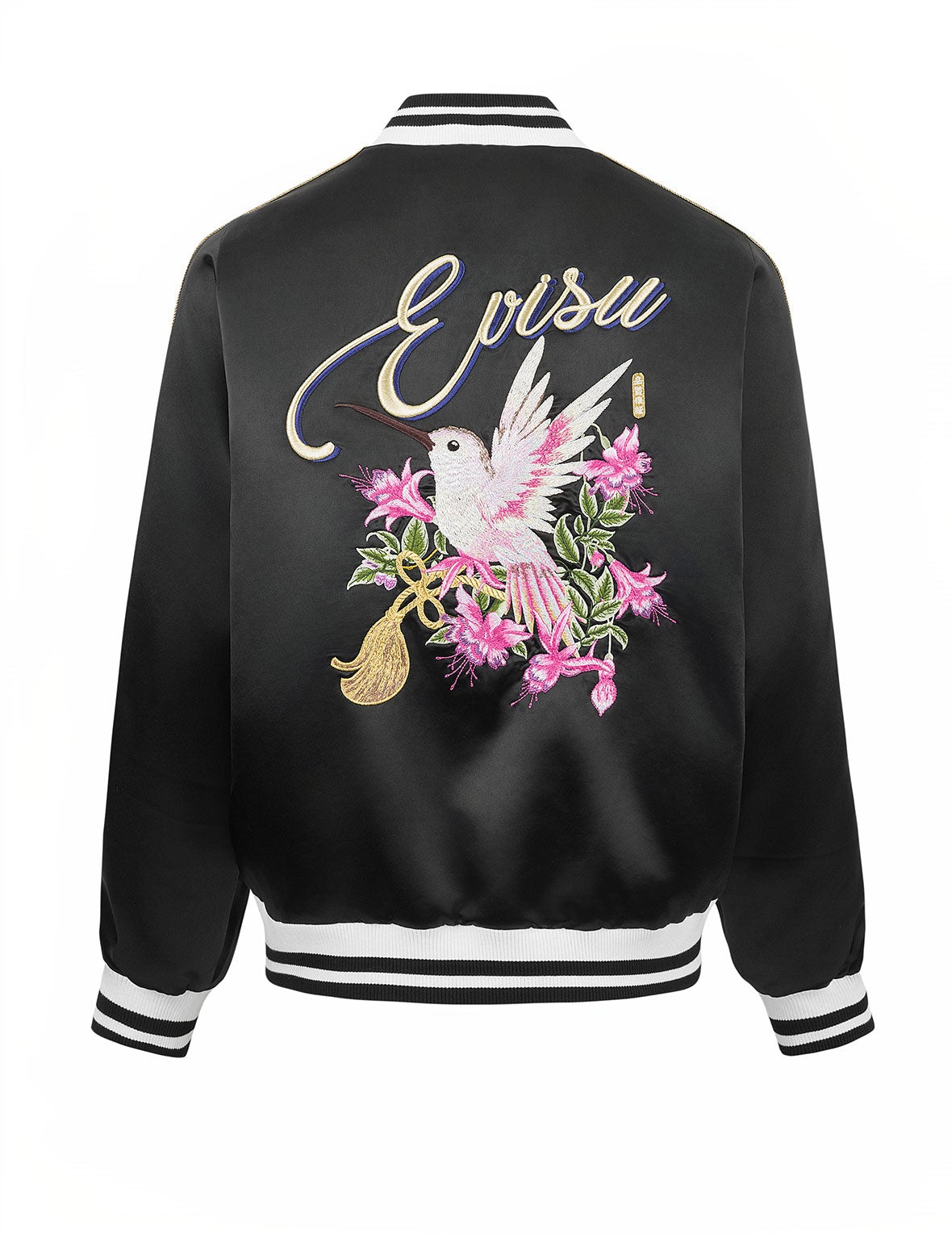 Hummingbird and Magnolia Flower Embroidery Loose Fit Souvenir Jacket - 10