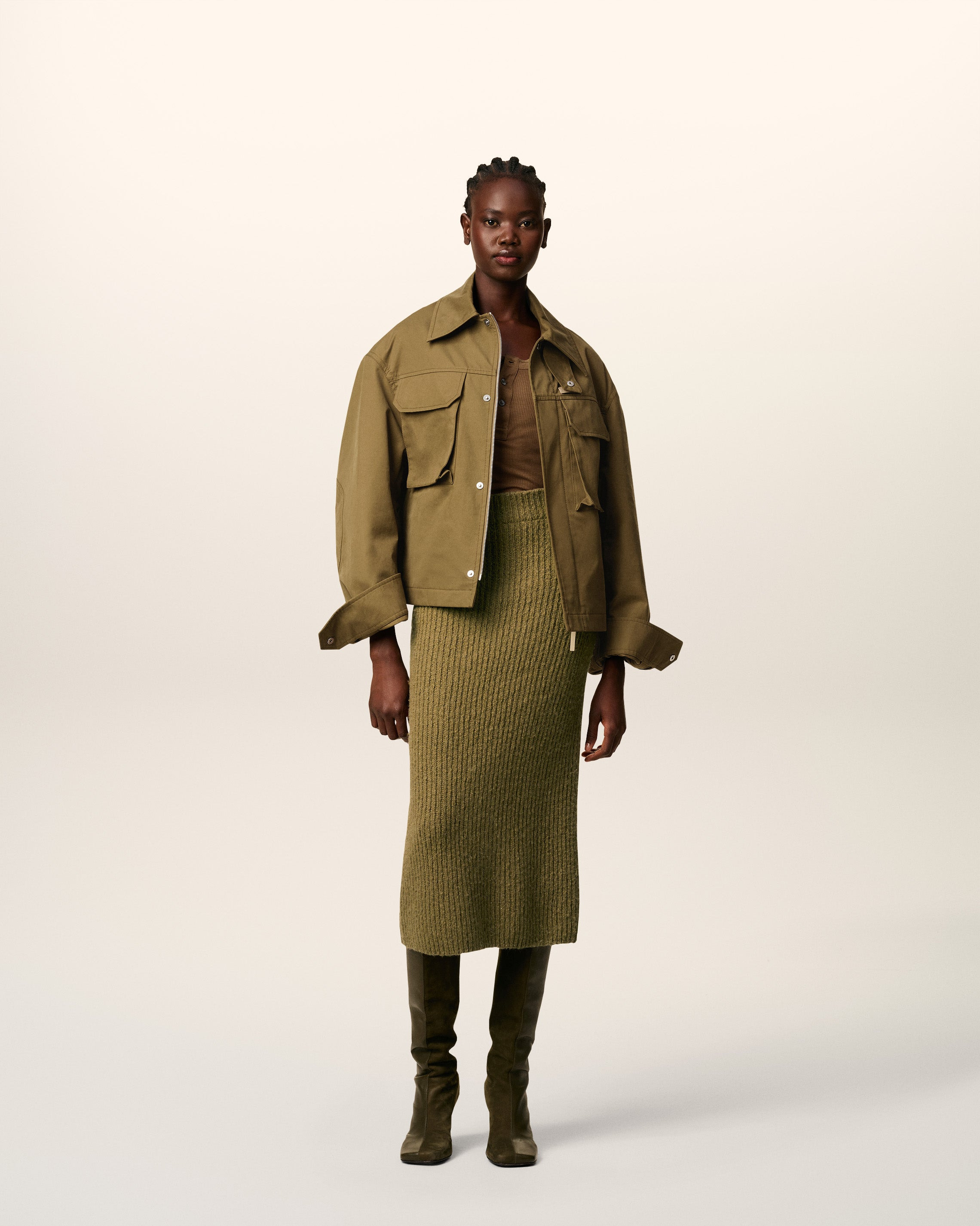 GREEN WOOL STRAIGHT SKIRT - 2