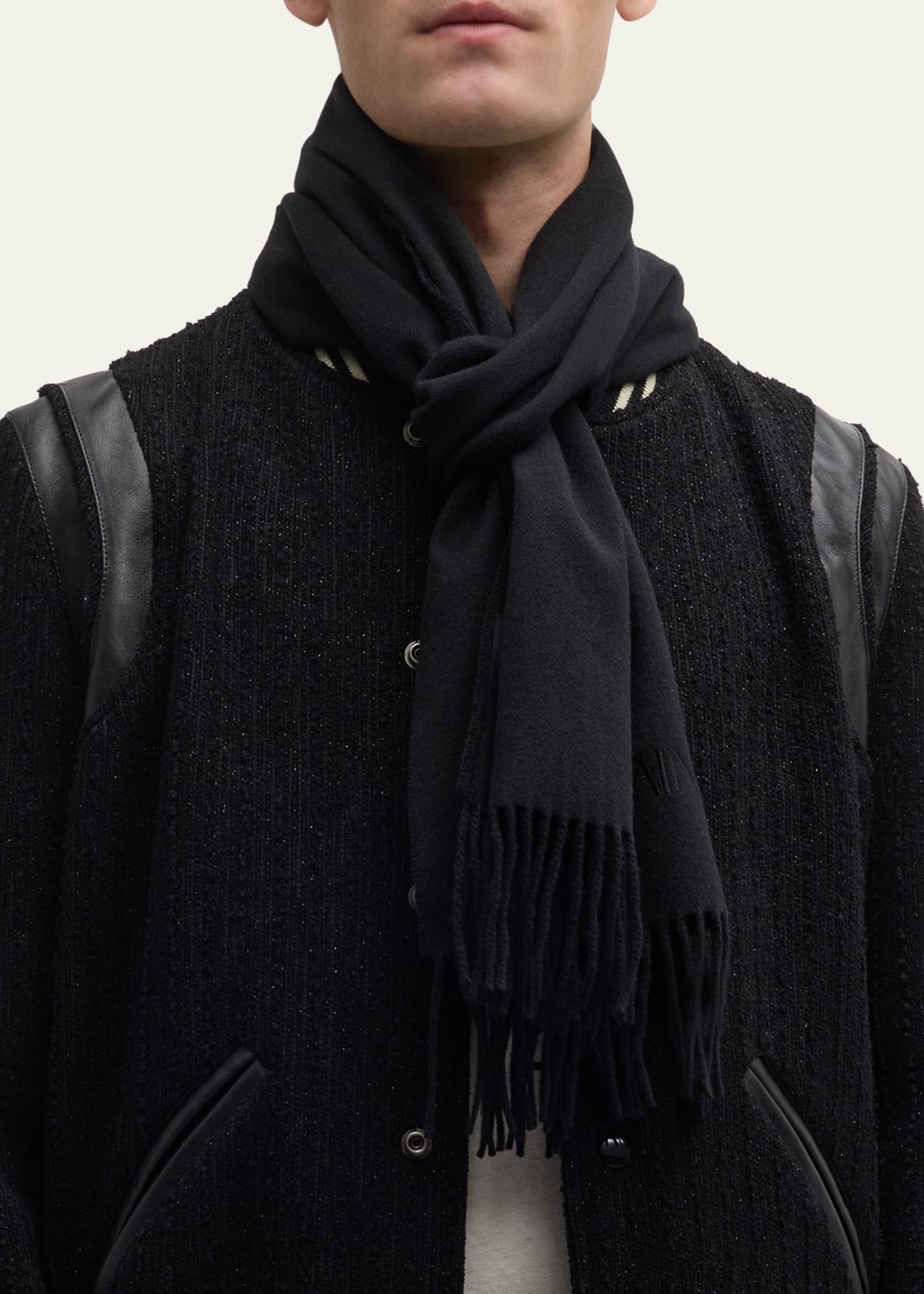 Men's Cashmere Embroidered Logo Scarf - 3