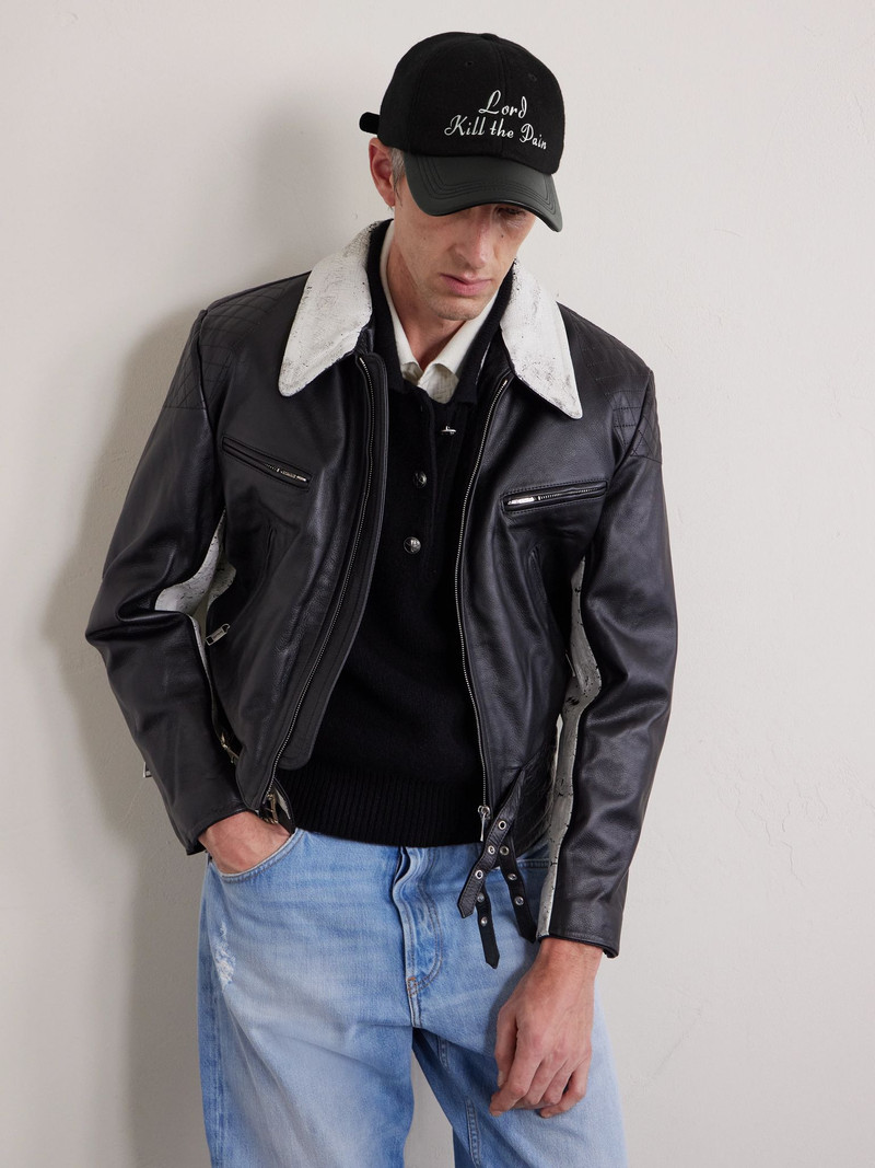 Enfants Riches Déprimés Lord Kill The Pain Leather-Trimmed Embroidered Wool and Cashmere-Blend Baseball Cap Black outlook