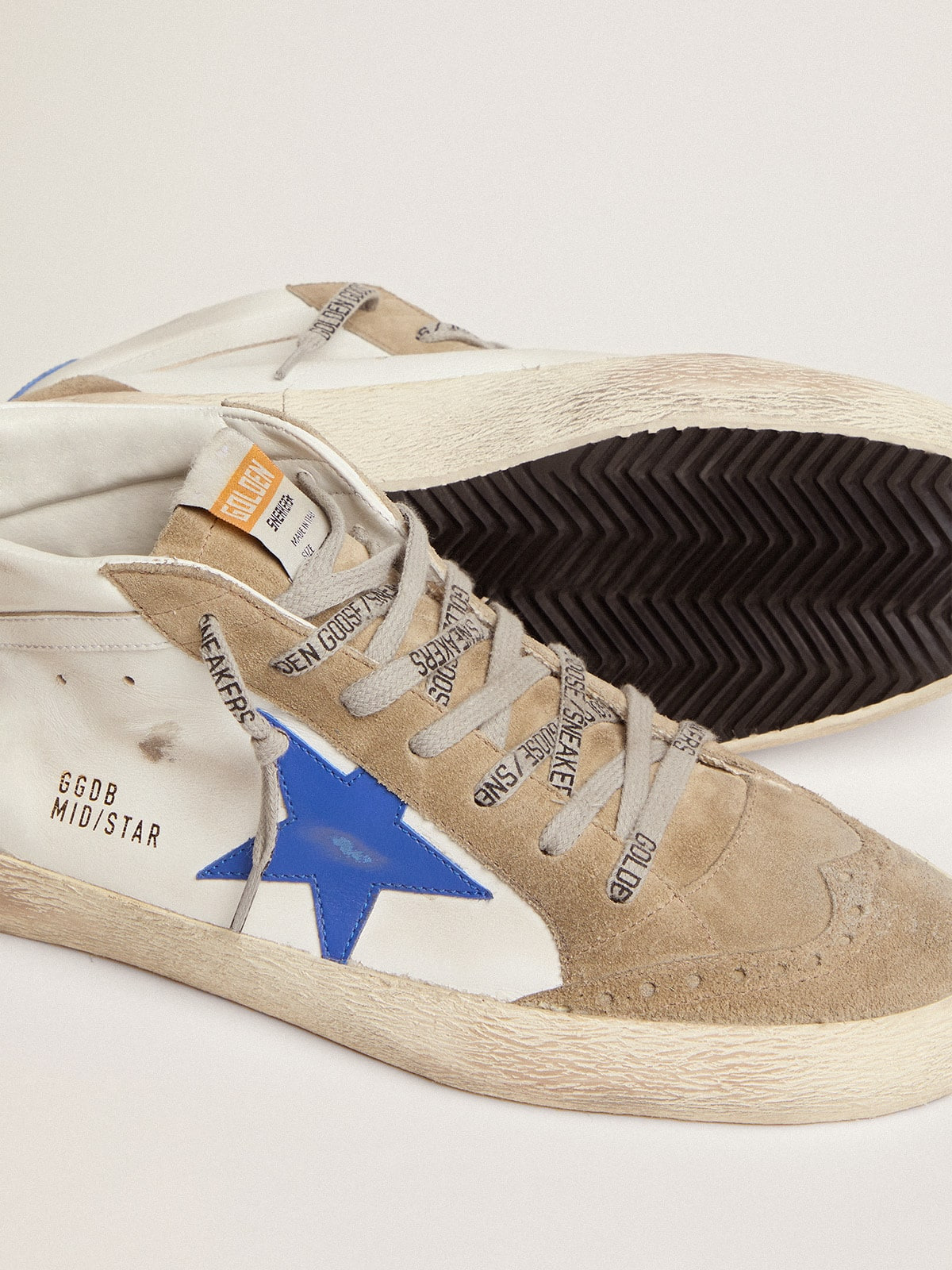 Men's Mid Star in white leather with blue star and dove gray inserts - 4