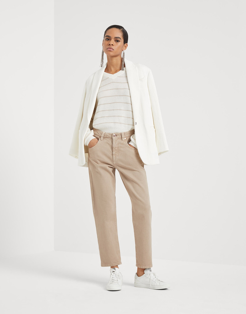 Stretch dyed denim straight trousers with shiny bartack 4