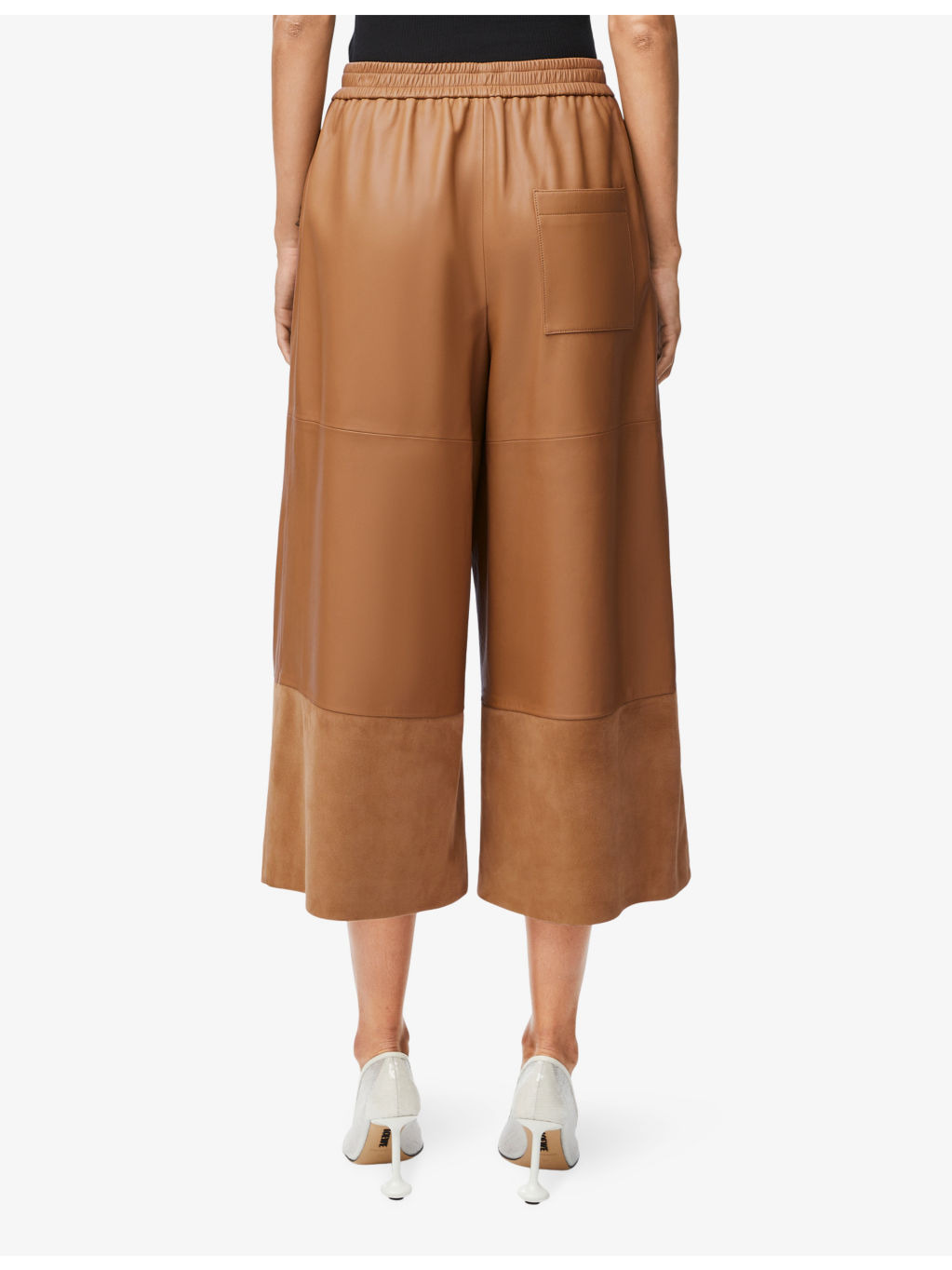 Brand-anagram cropped wide-leg leather trousers - 3