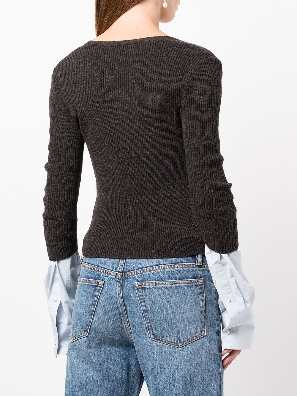 layered ribbed-knit cardigan - 4