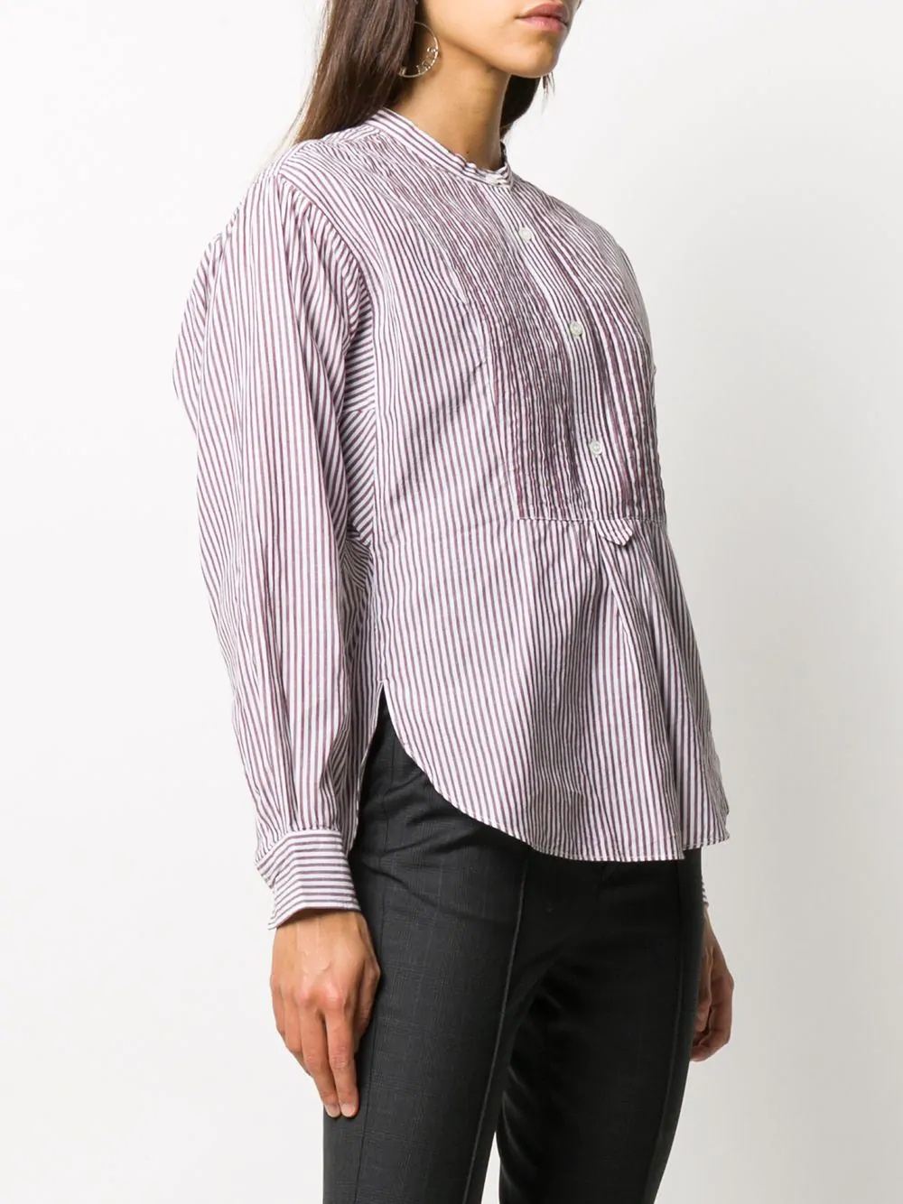 pleated-bib striped shirt - 3