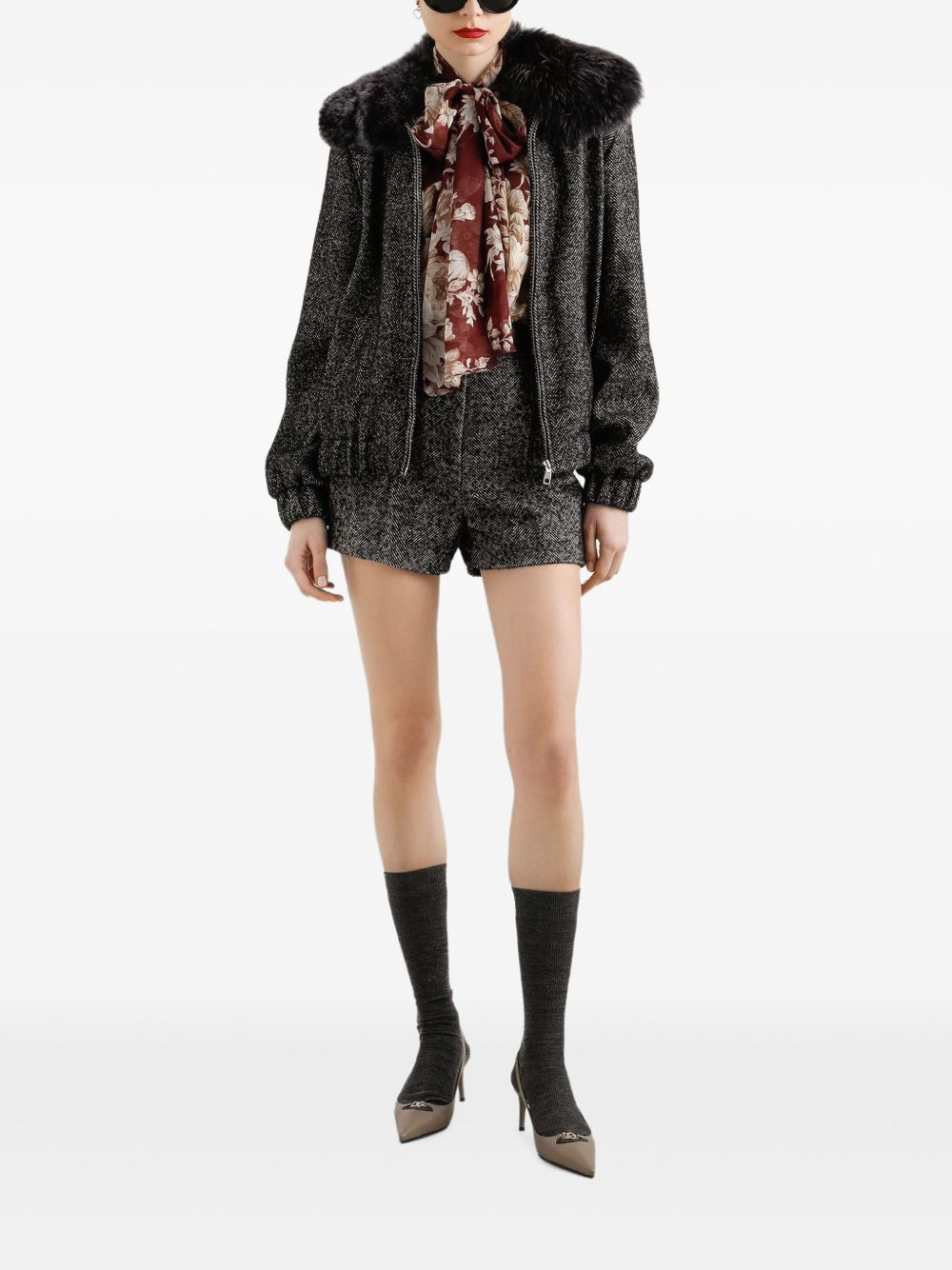 herringbone tweed shorts - 2
