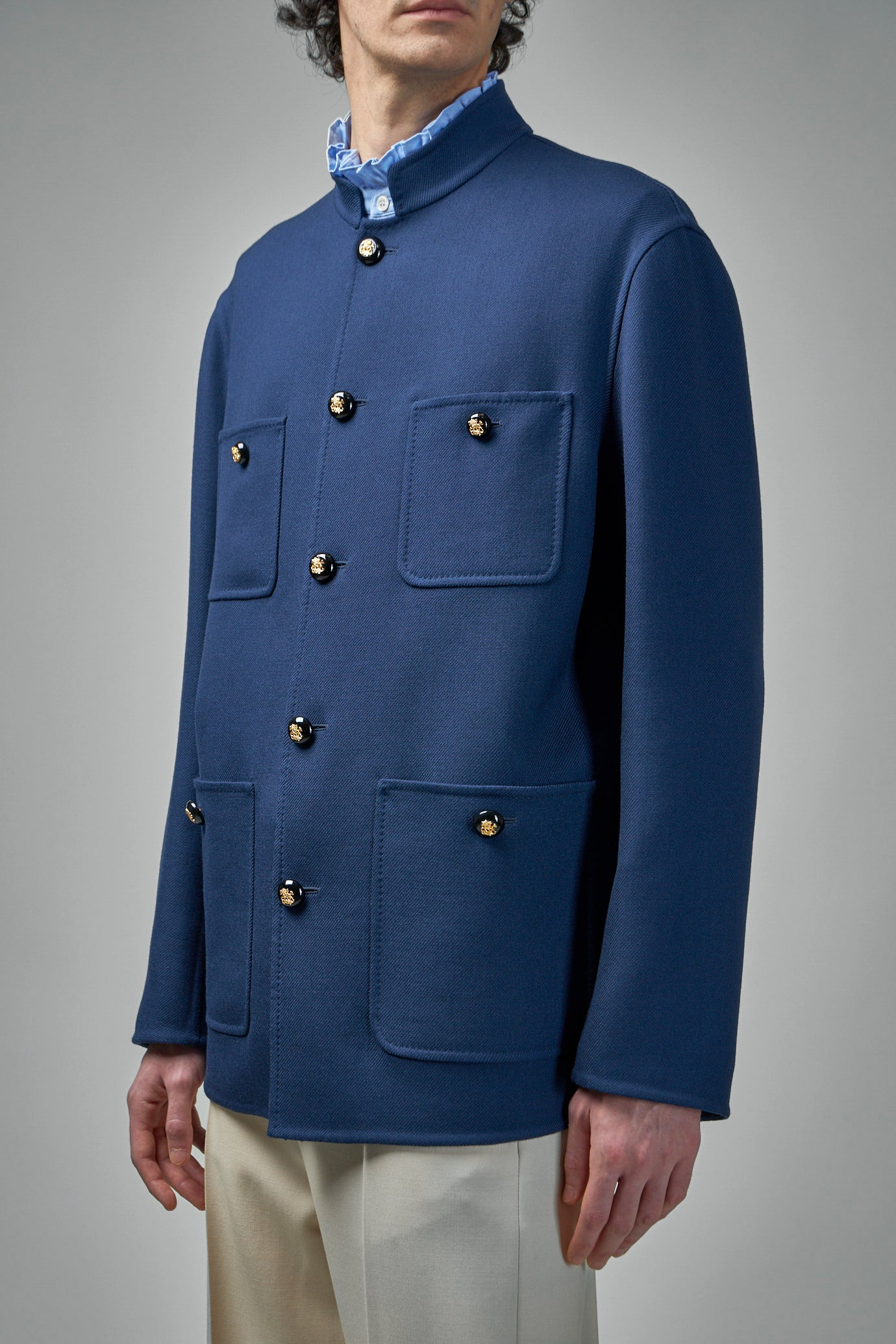 Double Wool Jacket with Mandarin Collar - 4
