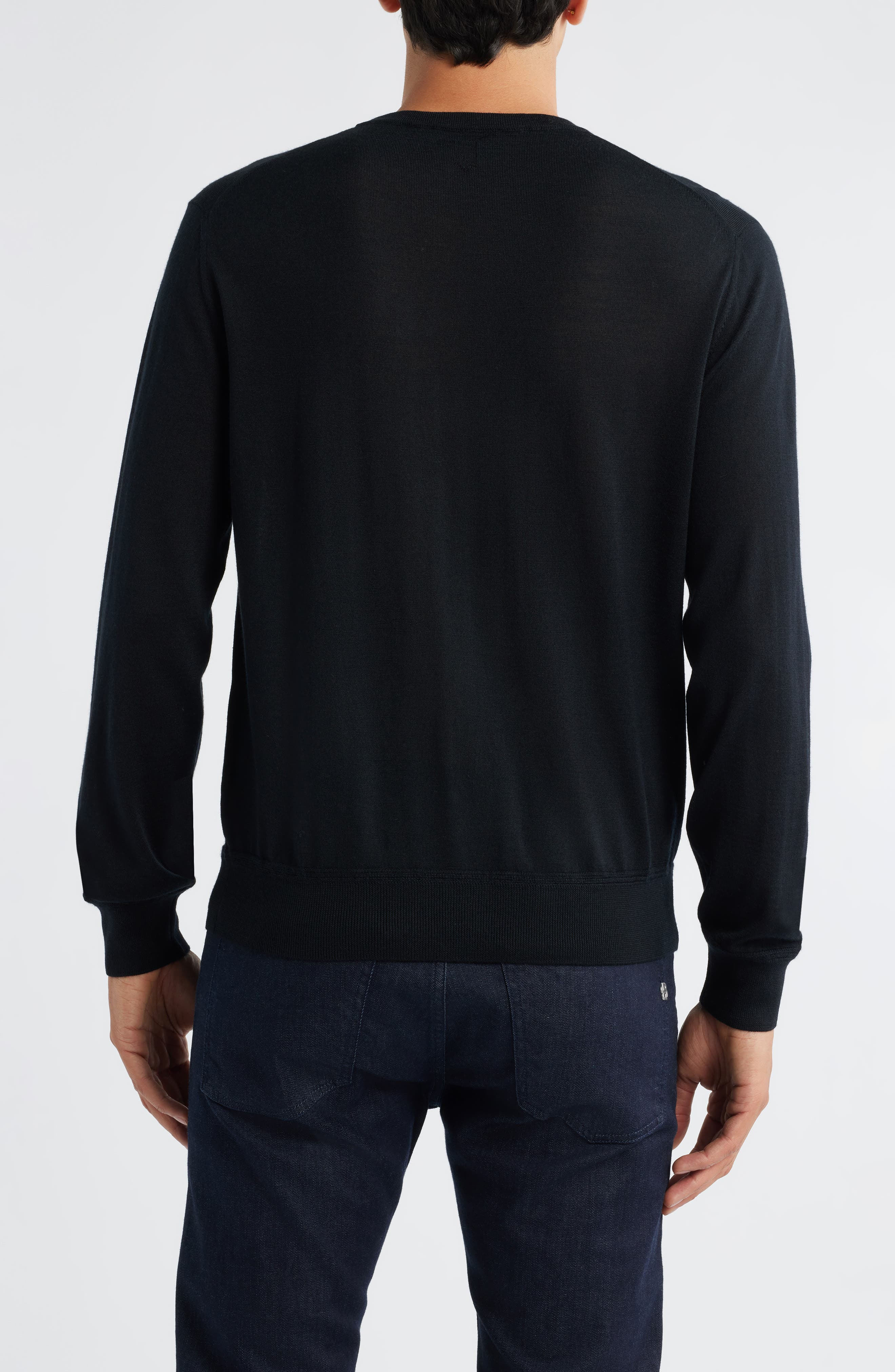 Canali Wool, Silk & Cashmere Crewneck Sweater in Black at Nordstrom - 2