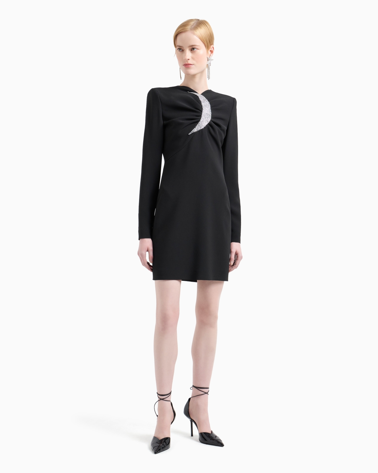 Sheath dress with draping and oversized moon with rhinestones - 2