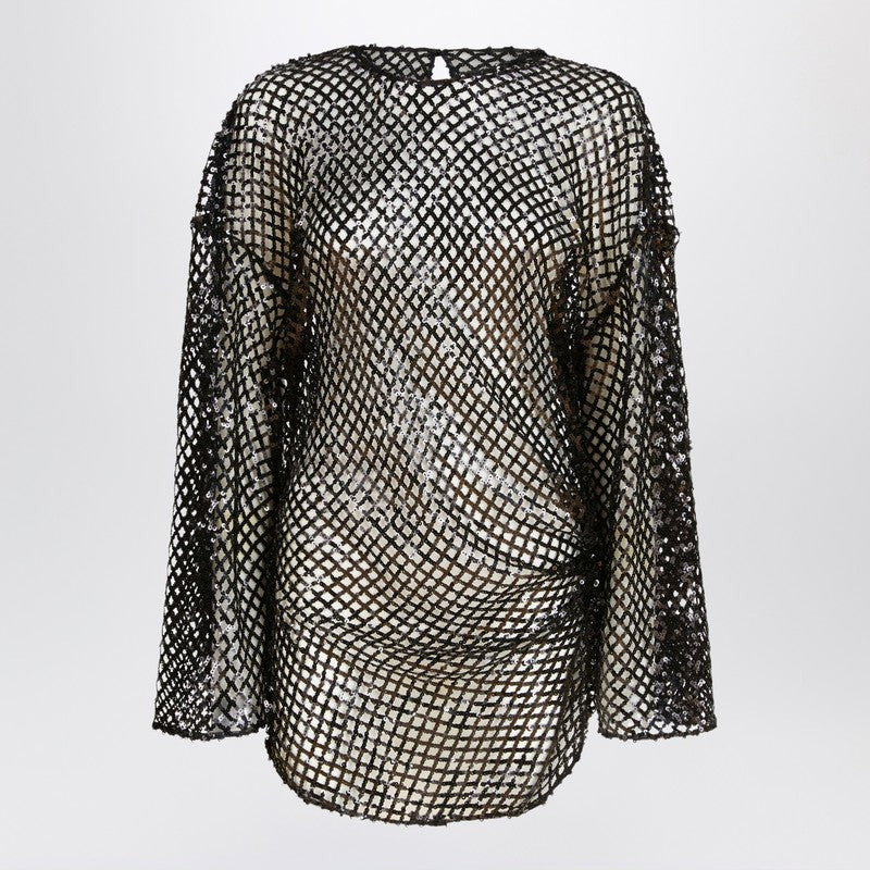 The Attico Black Mesh Mini Dress With Sequins Women - 1