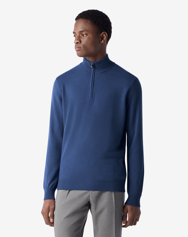 CORNELIANI Melange sugar paper blue wool and cashmere zip jumper outlook