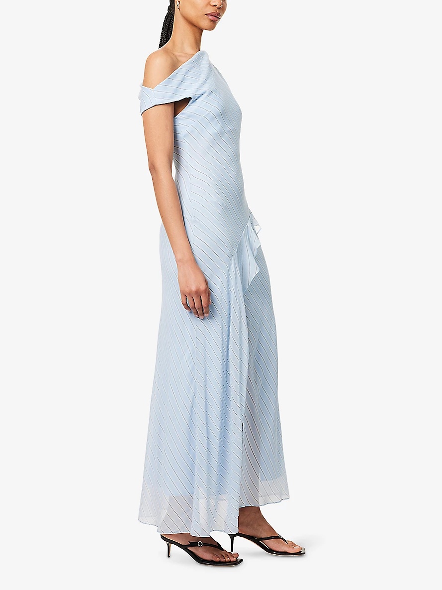 Esra Asymmetric-Neckline Woven Maxi Dress - 3