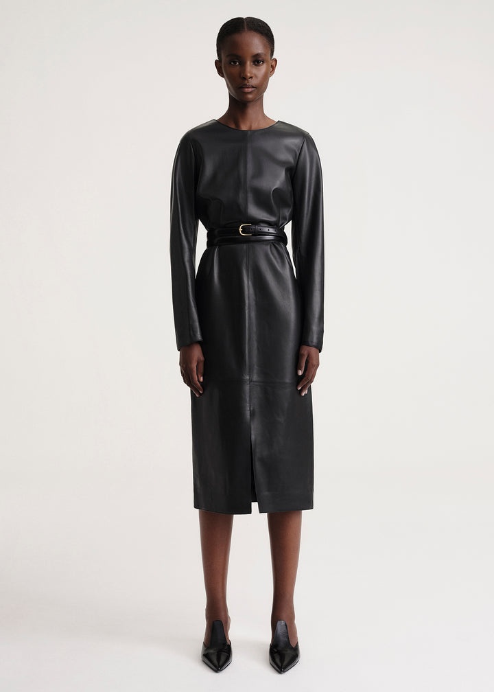 Panelled leather dress black - 2