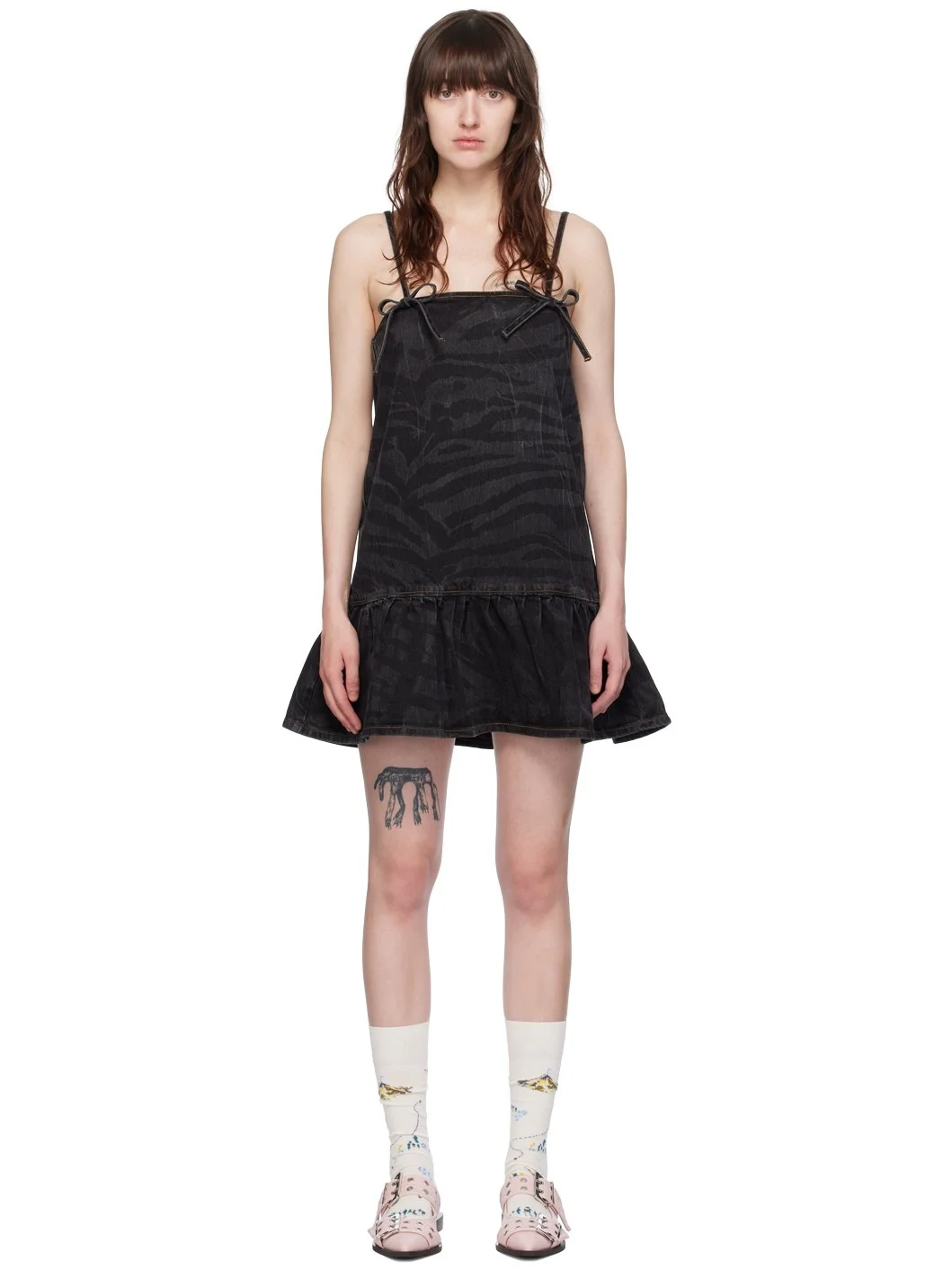 Black Bow Denim Minidress - 1