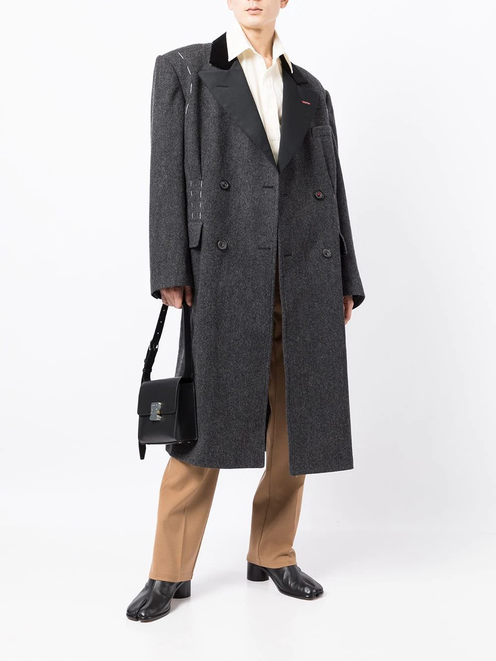 contrast stitching midi coat - 2