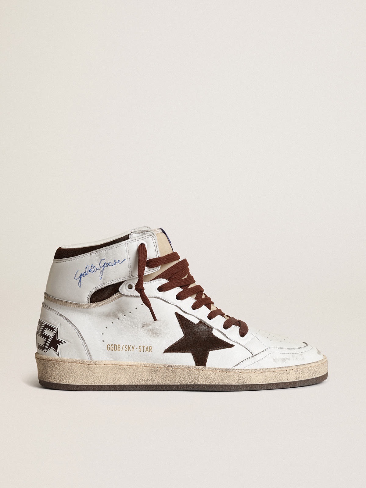 Men’s Sky-Star in white nappa leather with a chocolate suede star - 1