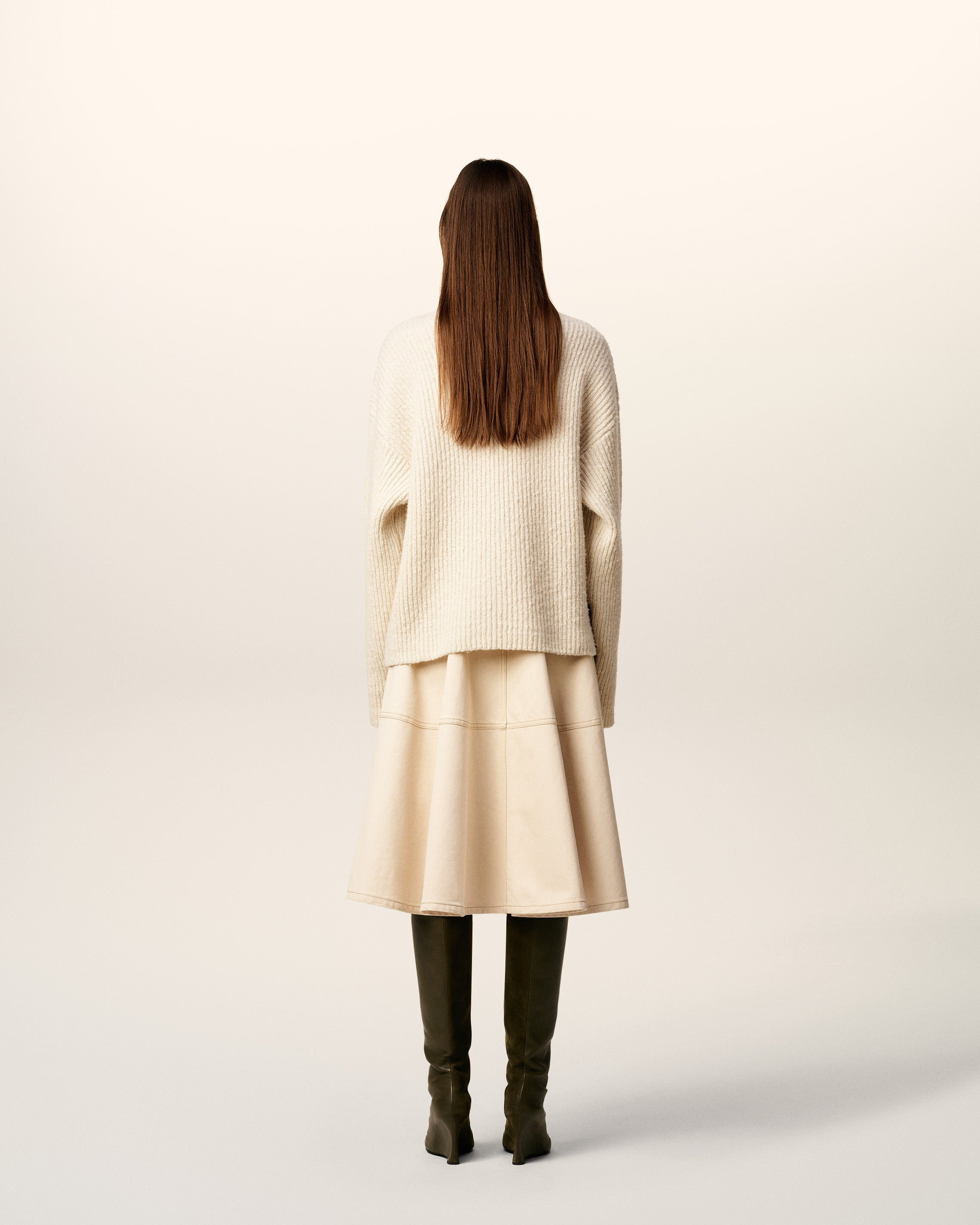 WHITE WOOL FUNNEL NECK SWEATER - 5