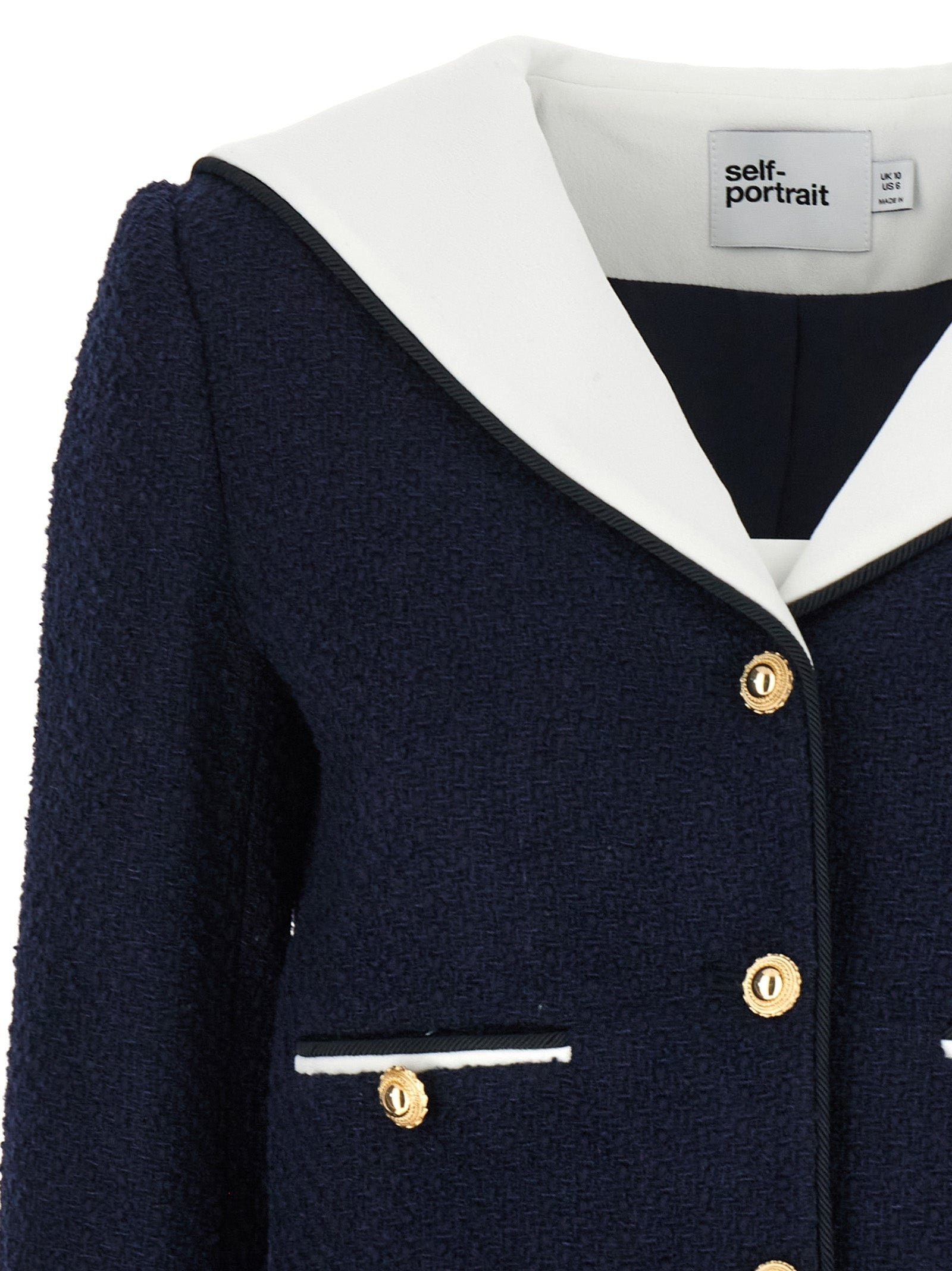 Navy Boucle Contrast Collar Blazer And Suits Blue - 3