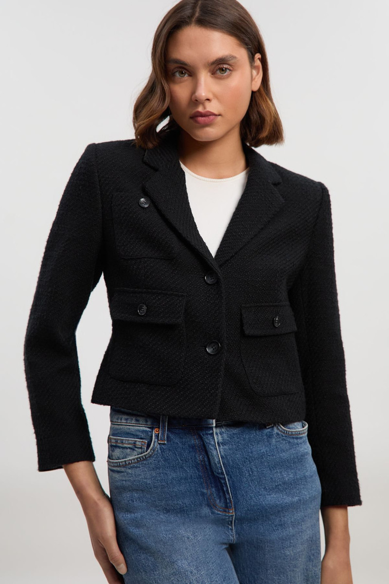 Petite Textured Tweed Cropped Tailored Jacket 1