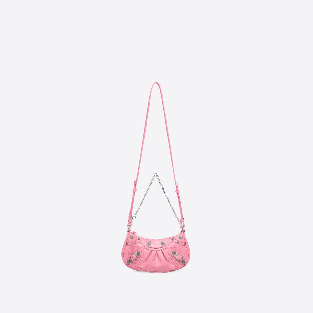 Women's Le Cagole Mini Purse With Chain Crocodile Embossed in Pink - 4