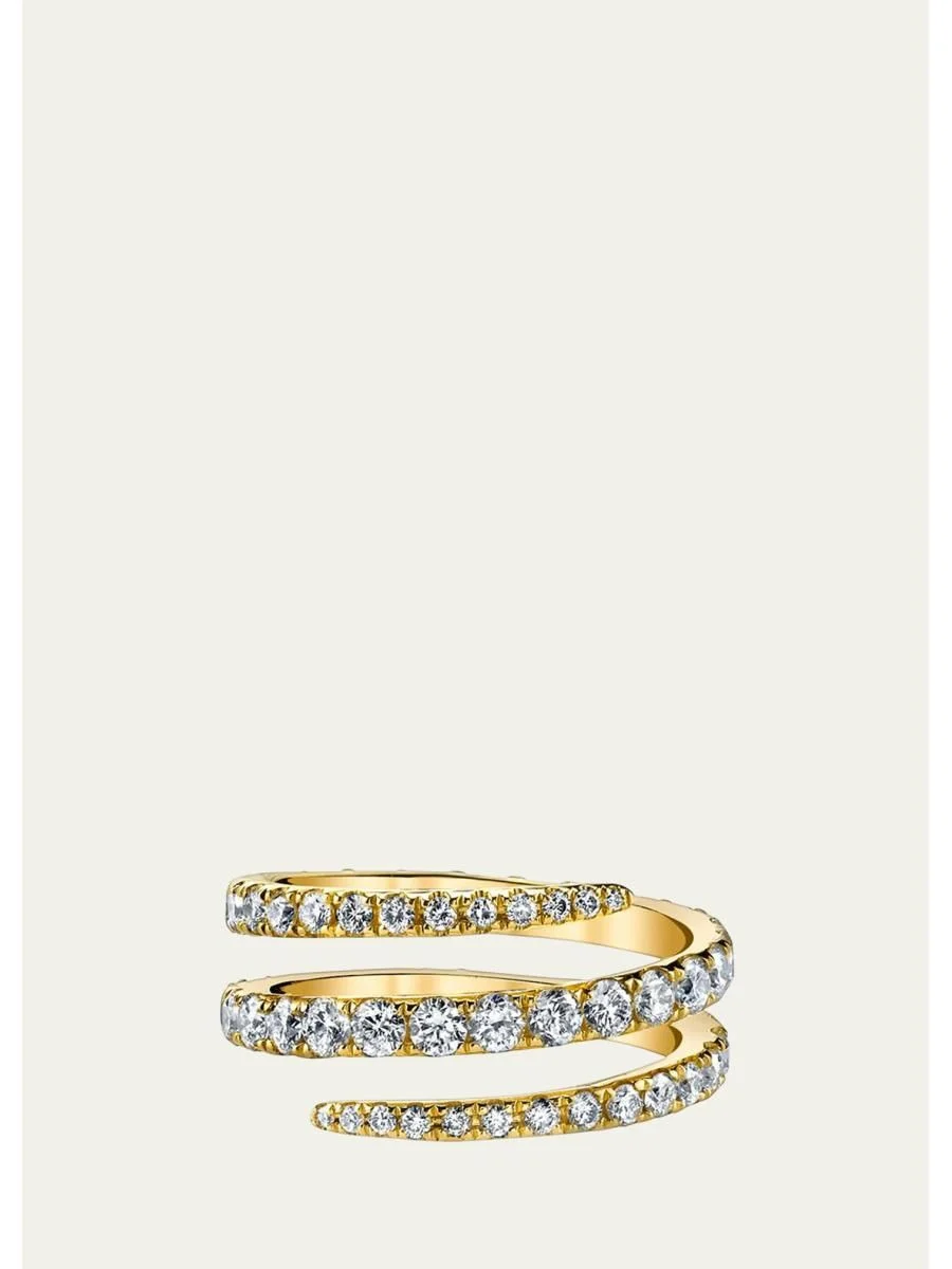 18K Yellow Gold Diamond Coil Ring - 1