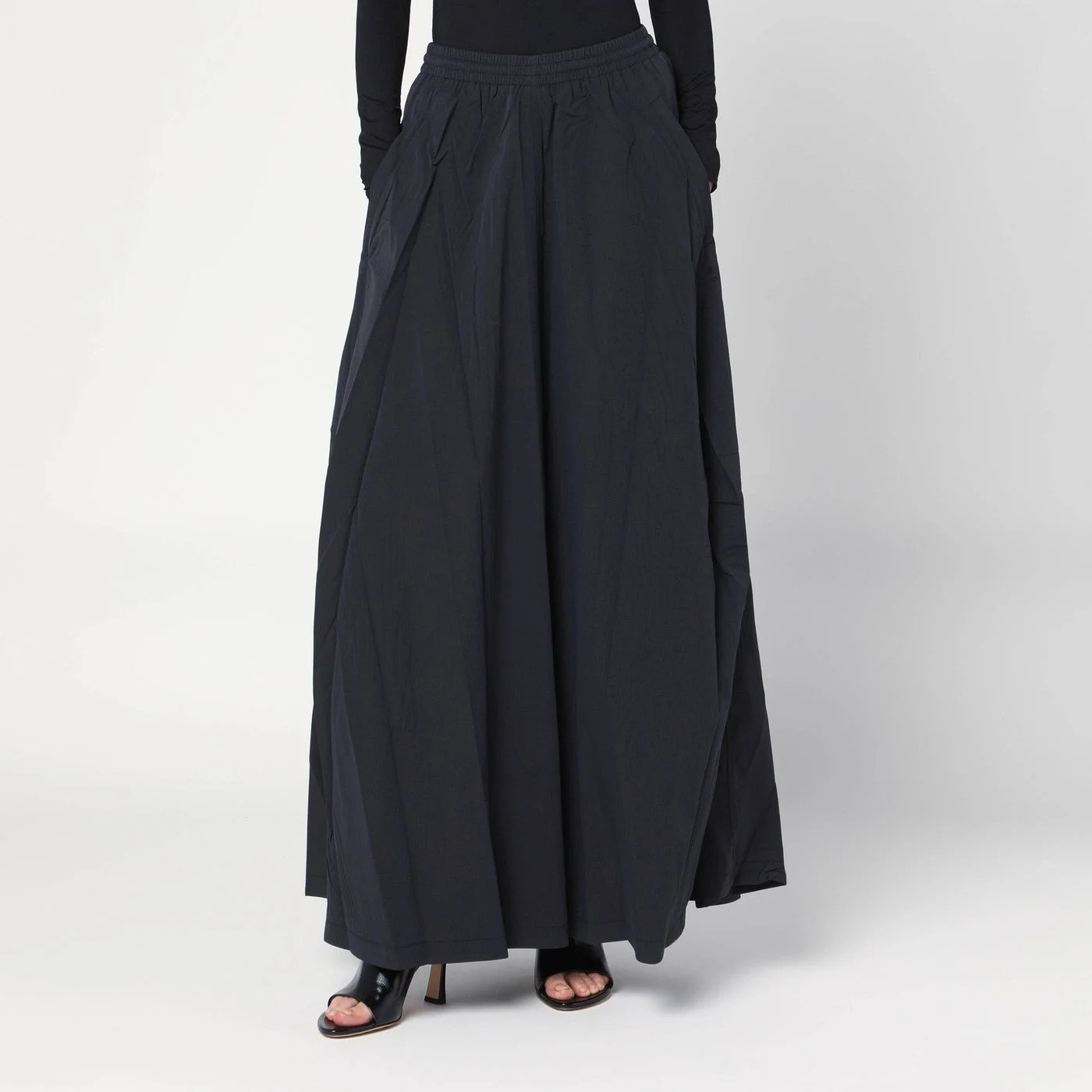 Black washed cotton maxi skirt - 1