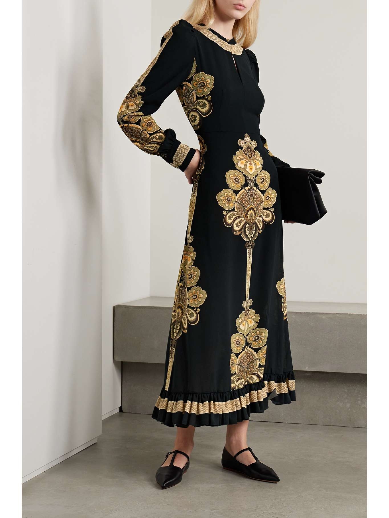 Etro Ruffled printed stretch crepe midi dress REVERSIBLE