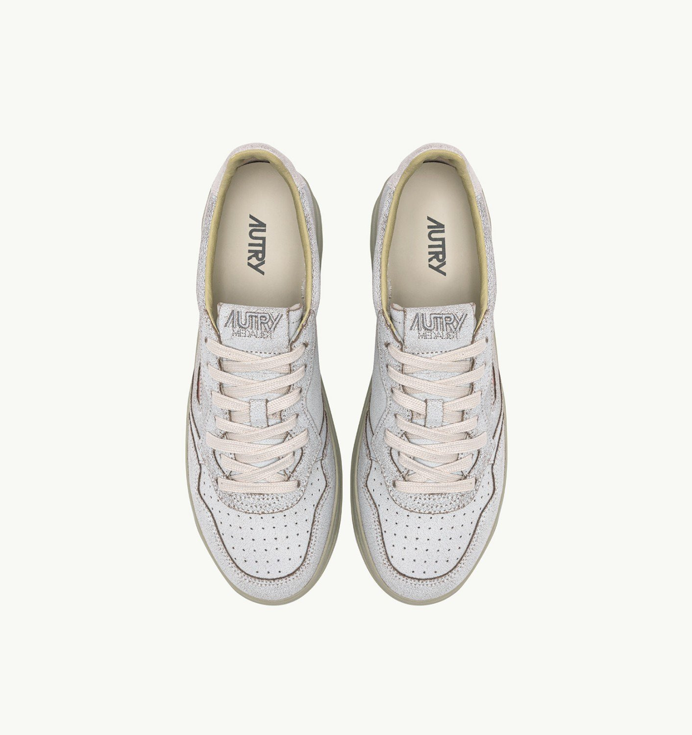 MEDALIST LOW SNEAKERS IN WHITE AND GRAY GREEN SCRAPED EFFECT SUEDE - 5