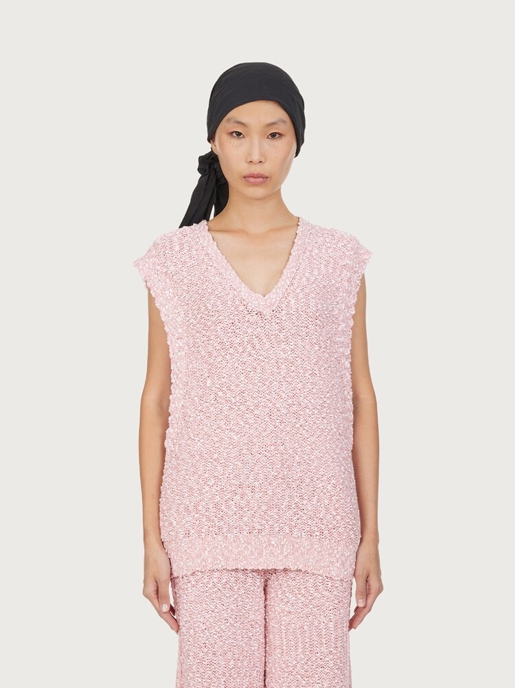 KNITTED COTTON BOUCLÉ TOP - 2