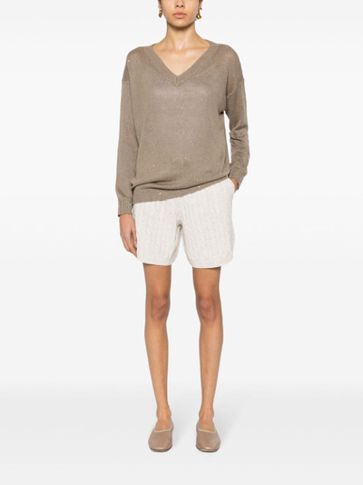 Brunello Cucinelli sequin-embellished cable-knit shorts outlook